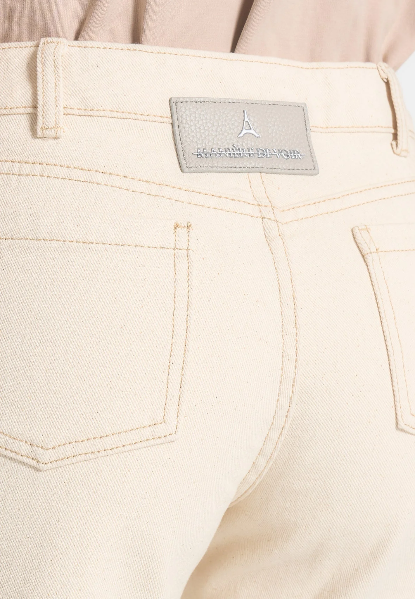Calista - Line Art Denim Jeans - Cream - Image 4