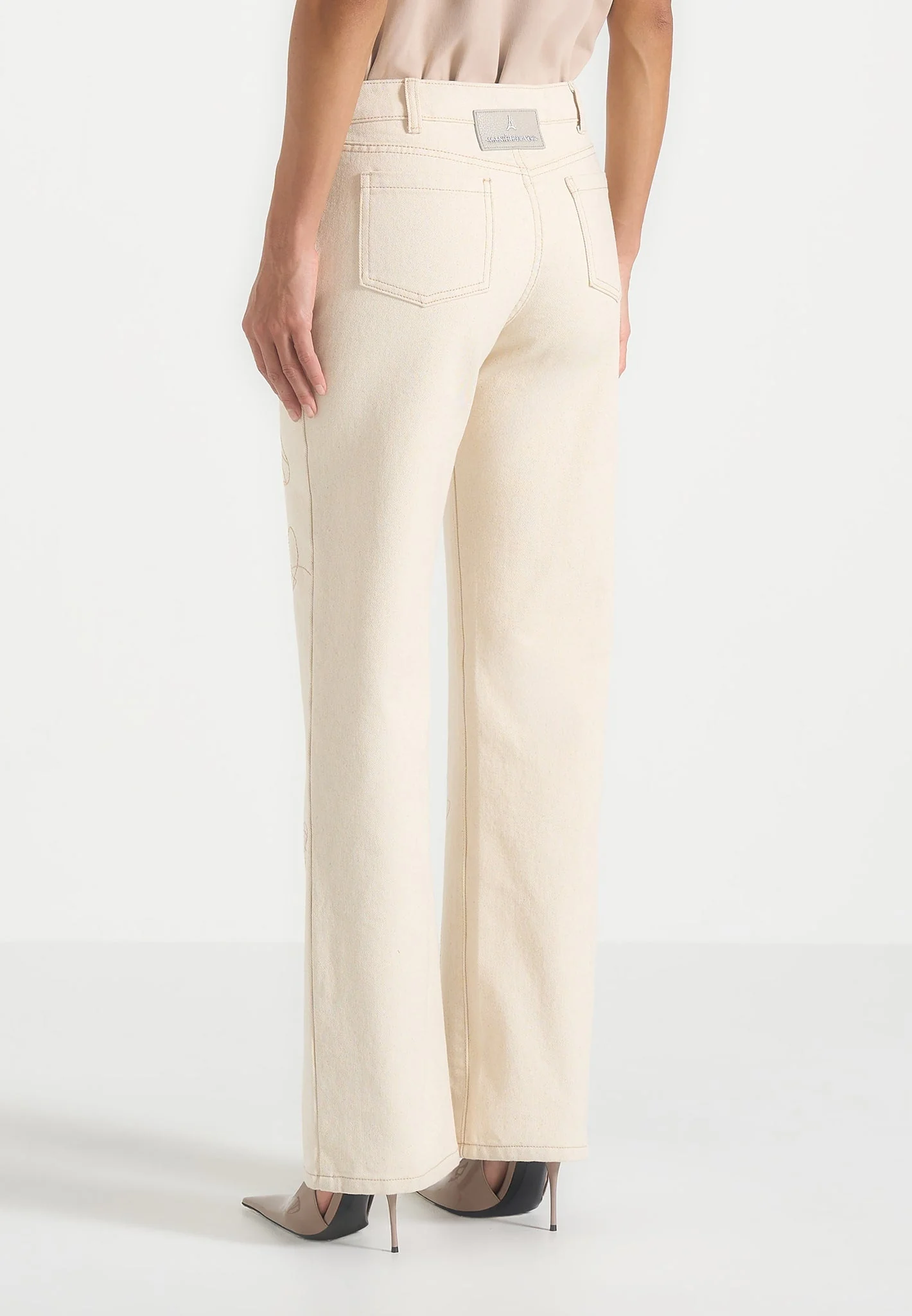 Calista - Line Art Denim Jeans - Cream - Image 5