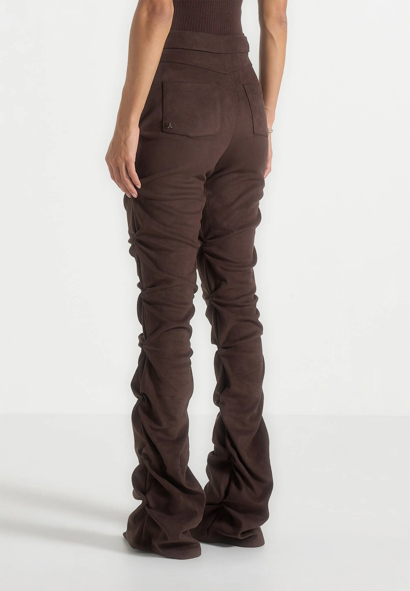 Caroline - Tacked Suede Fit & Flare Trousers - Brown - Image 5