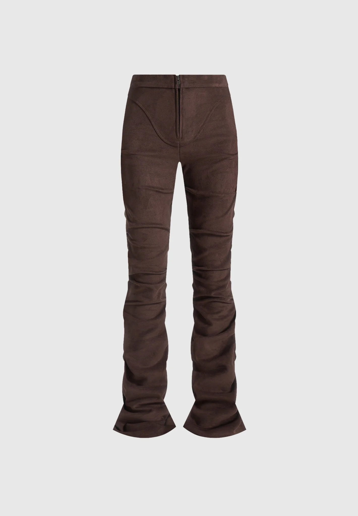 Caroline - Tacked Suede Fit & Flare Trousers - Brown - Image 6