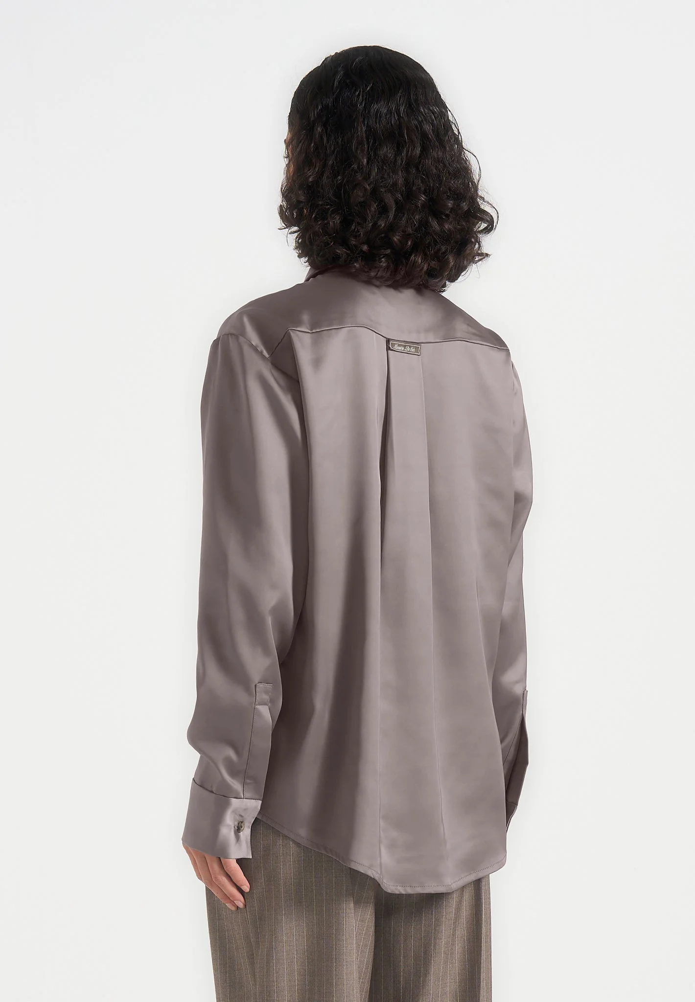 Carter - Unisex Oversized Satin Shirt - Taupe - Image 5