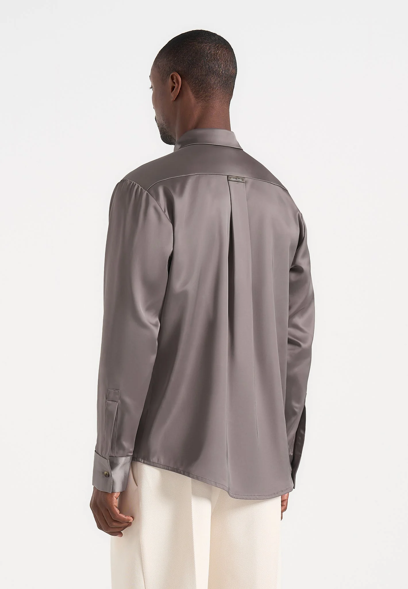 Carter - Unisex Oversized Satin Shirt - Taupe - Image 6