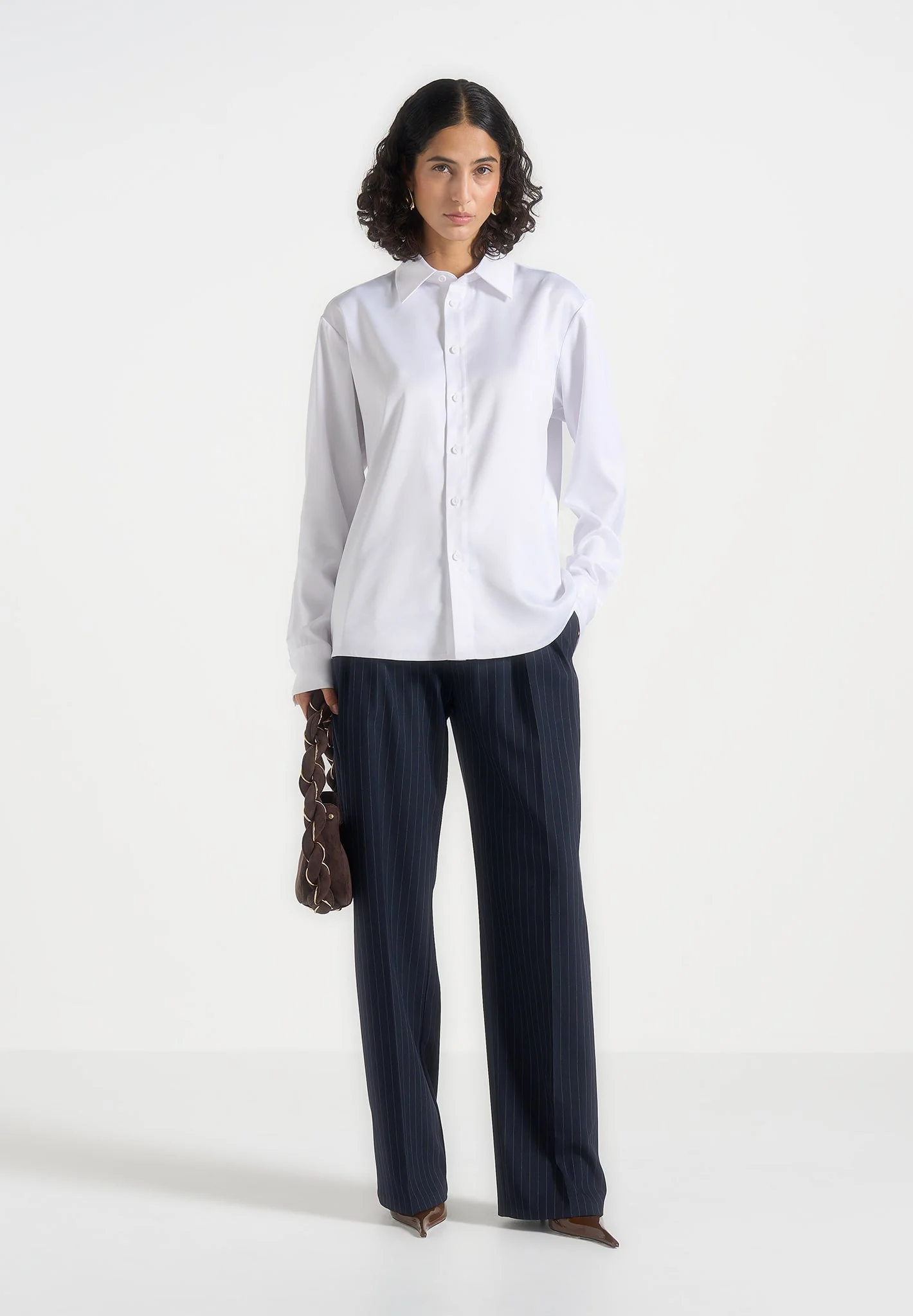 Carter - Unisex Oversized Satin Shirt - White