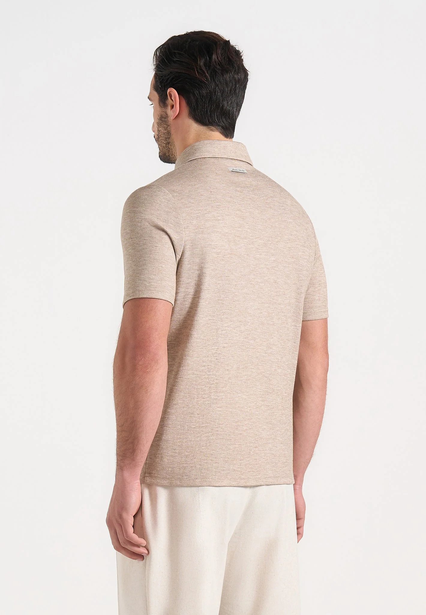 Cassian - Marl Zip Polo Shirt - Beige Marl - Image 3