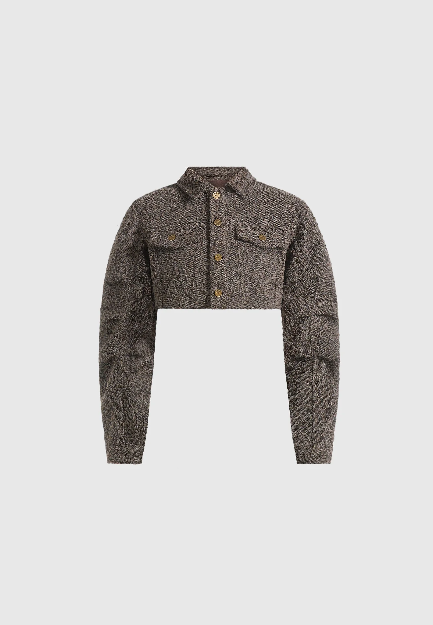 Catherine - Cropped Boucle Denim Jacket - Brown - Image 6