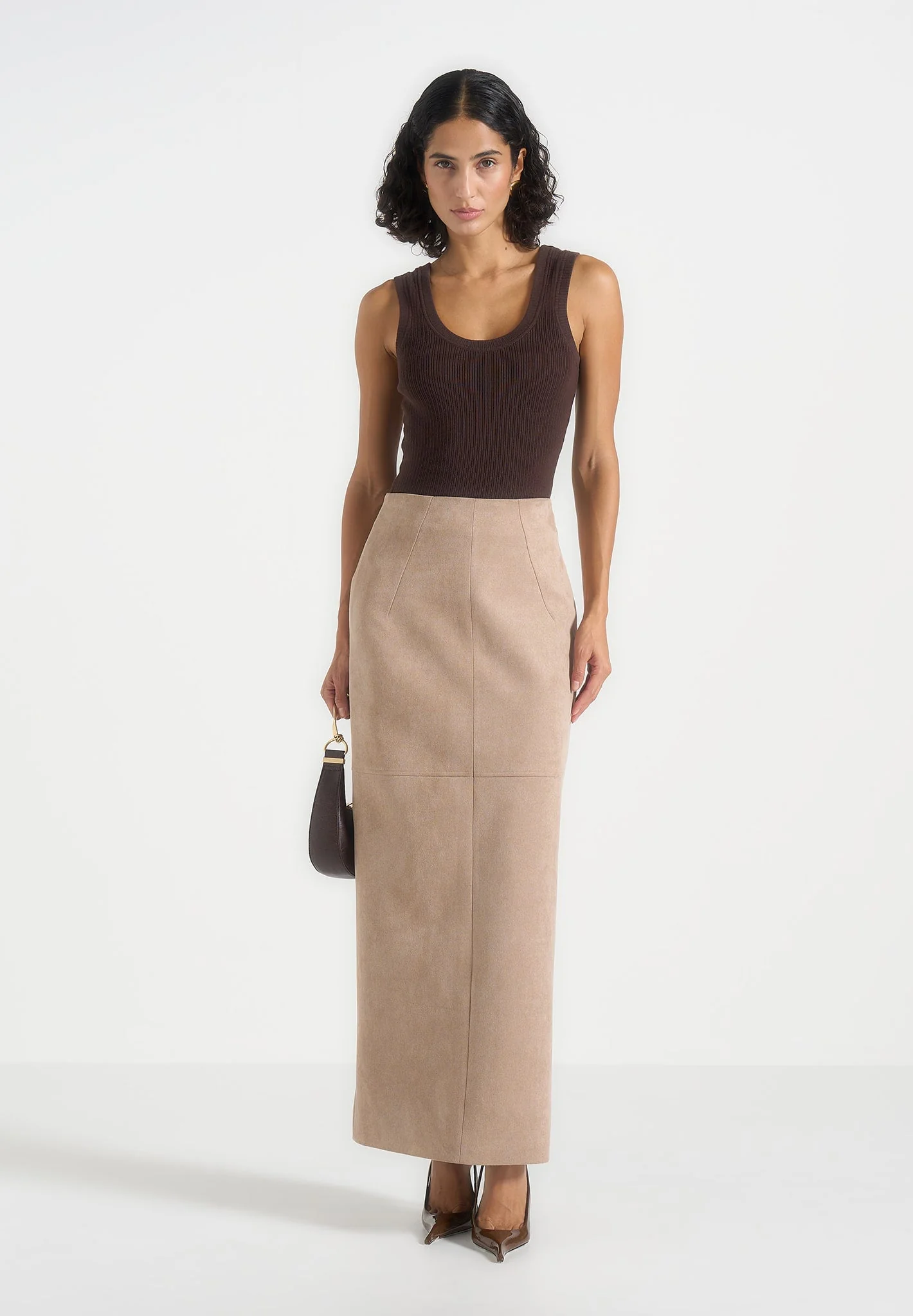 Celie - Suede Maxi Skirt - Taupe