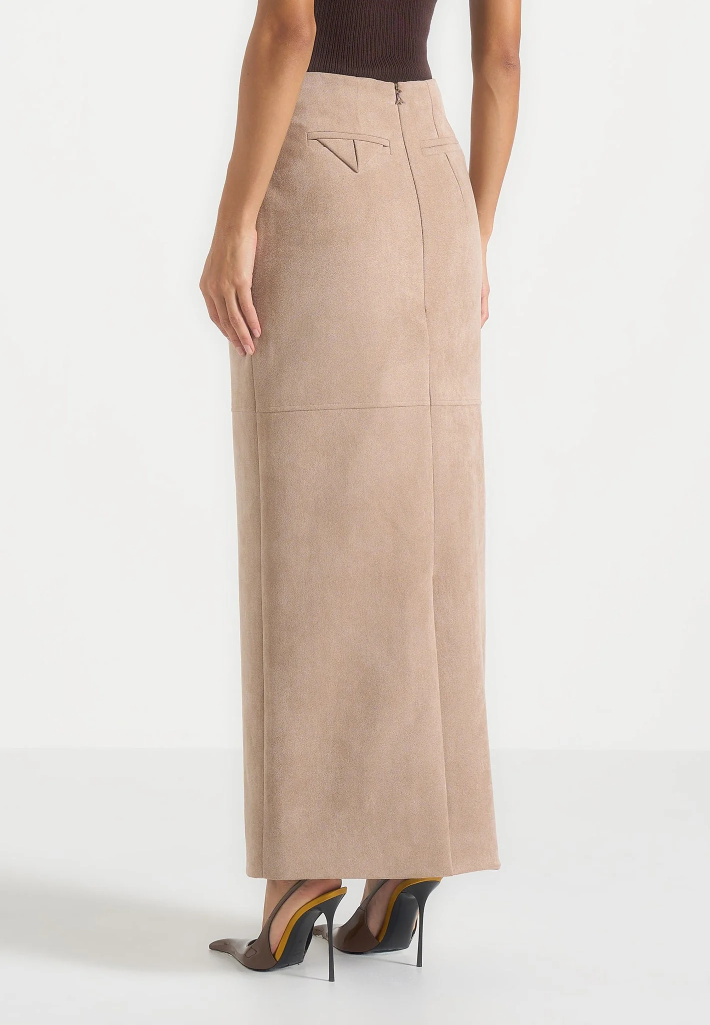 Celie - Suede Maxi Skirt - Taupe - Image 3