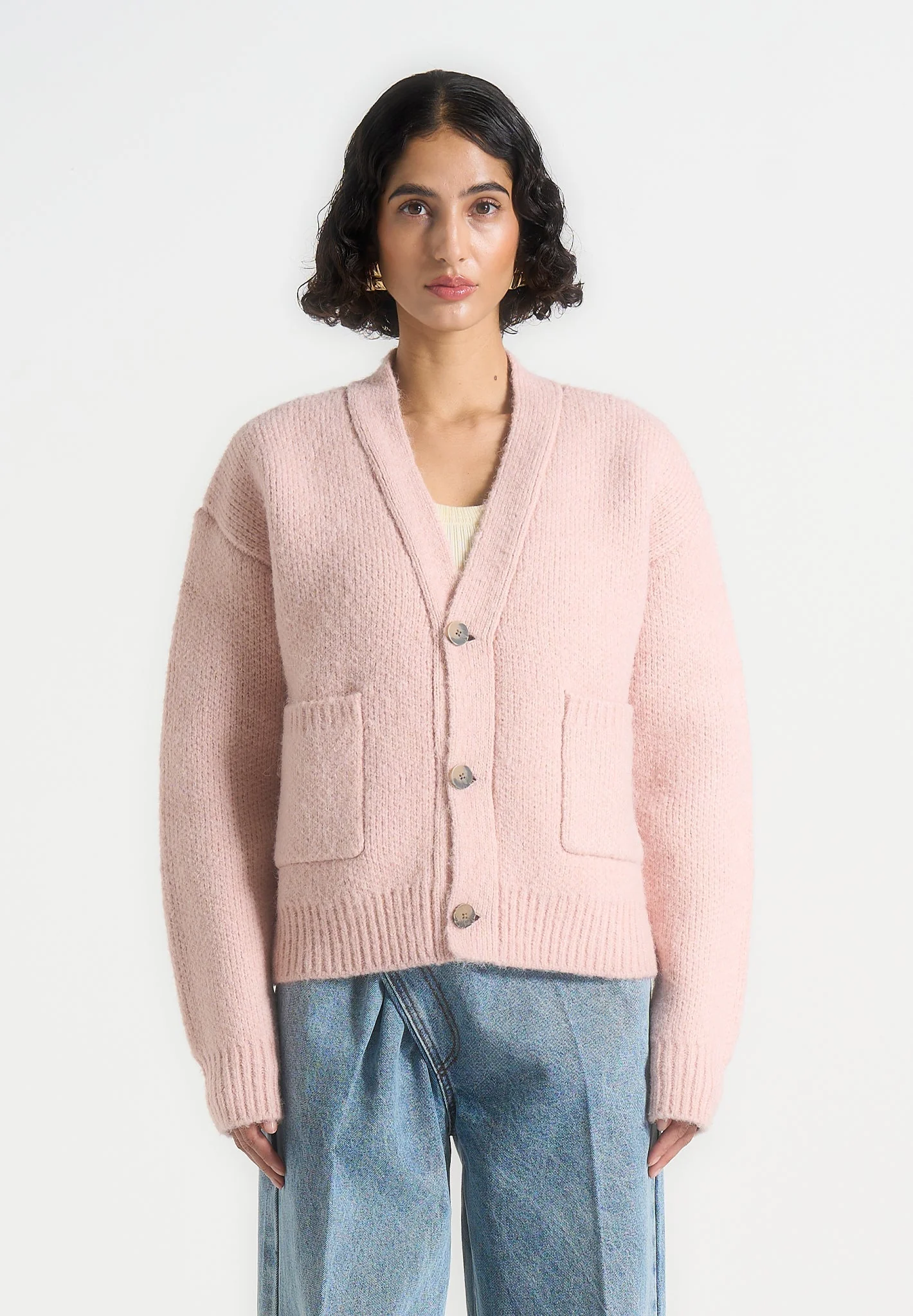 Charlie - Unisex Knitted Cardigan - Pale Pink - Image 3