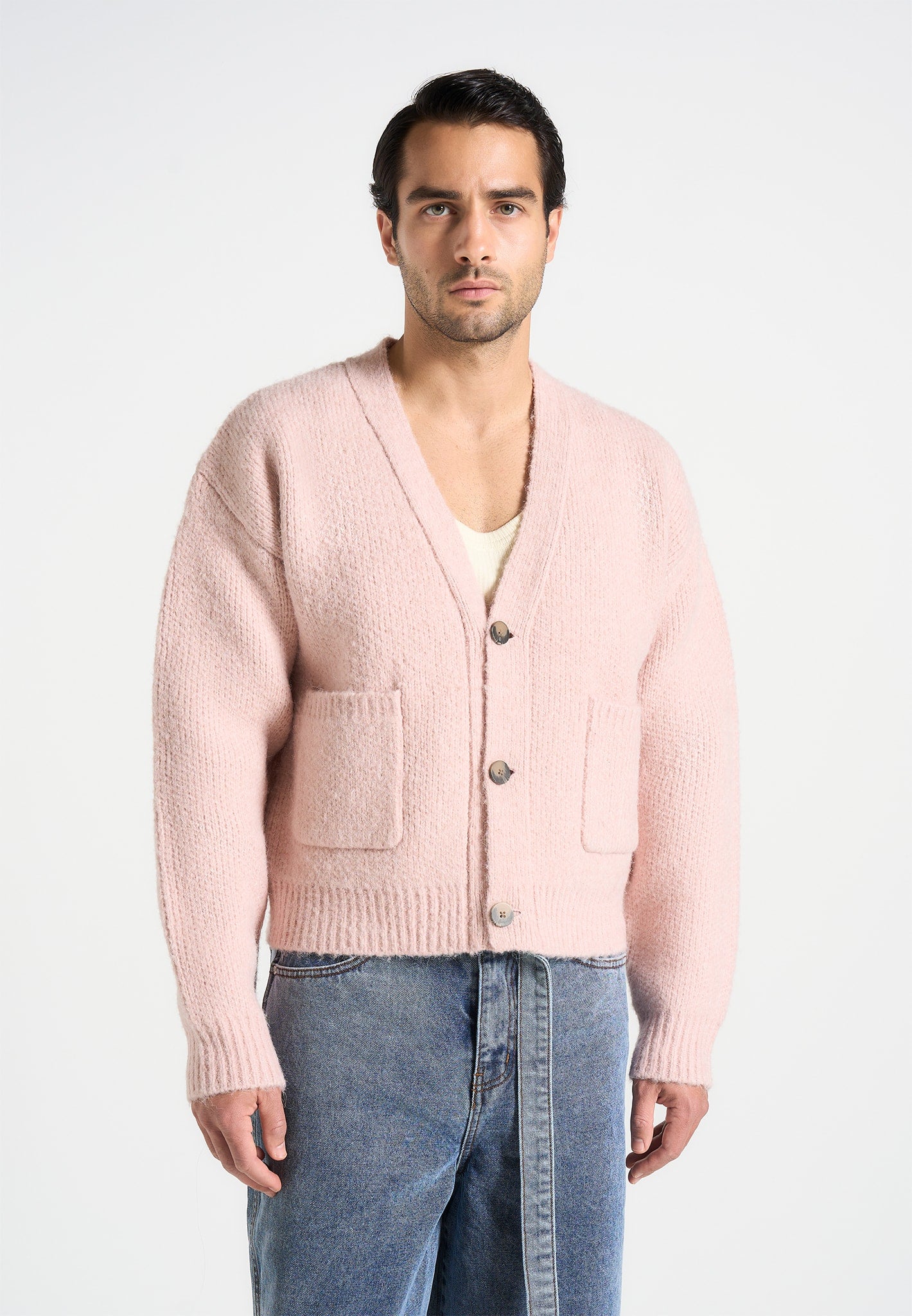 Charlie - Unisex Knitted Cardigan - Pale Pink - Image 4