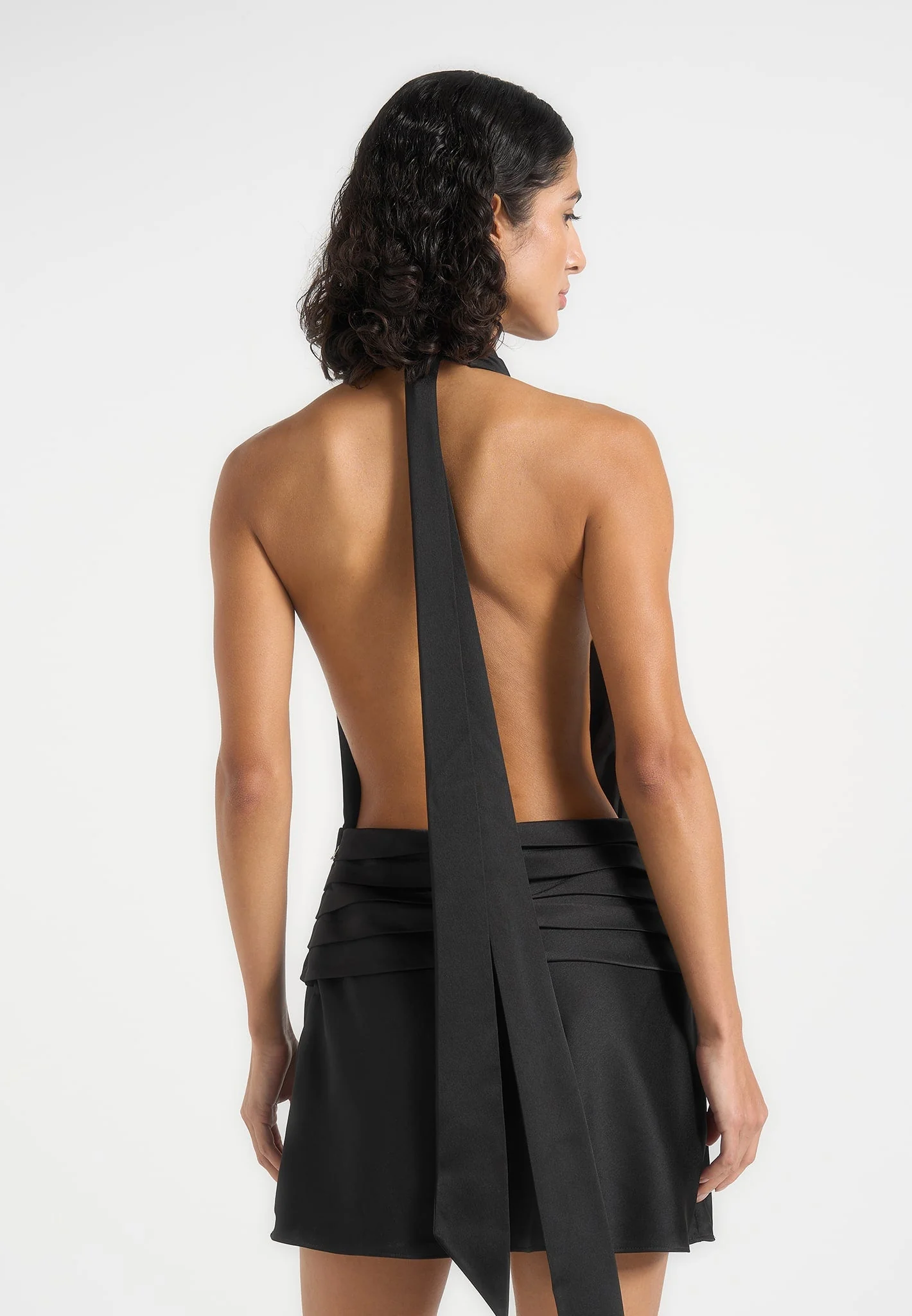 Christelle - Cowl Halter Open Back Rosette Mini Dress - Black - Image 2