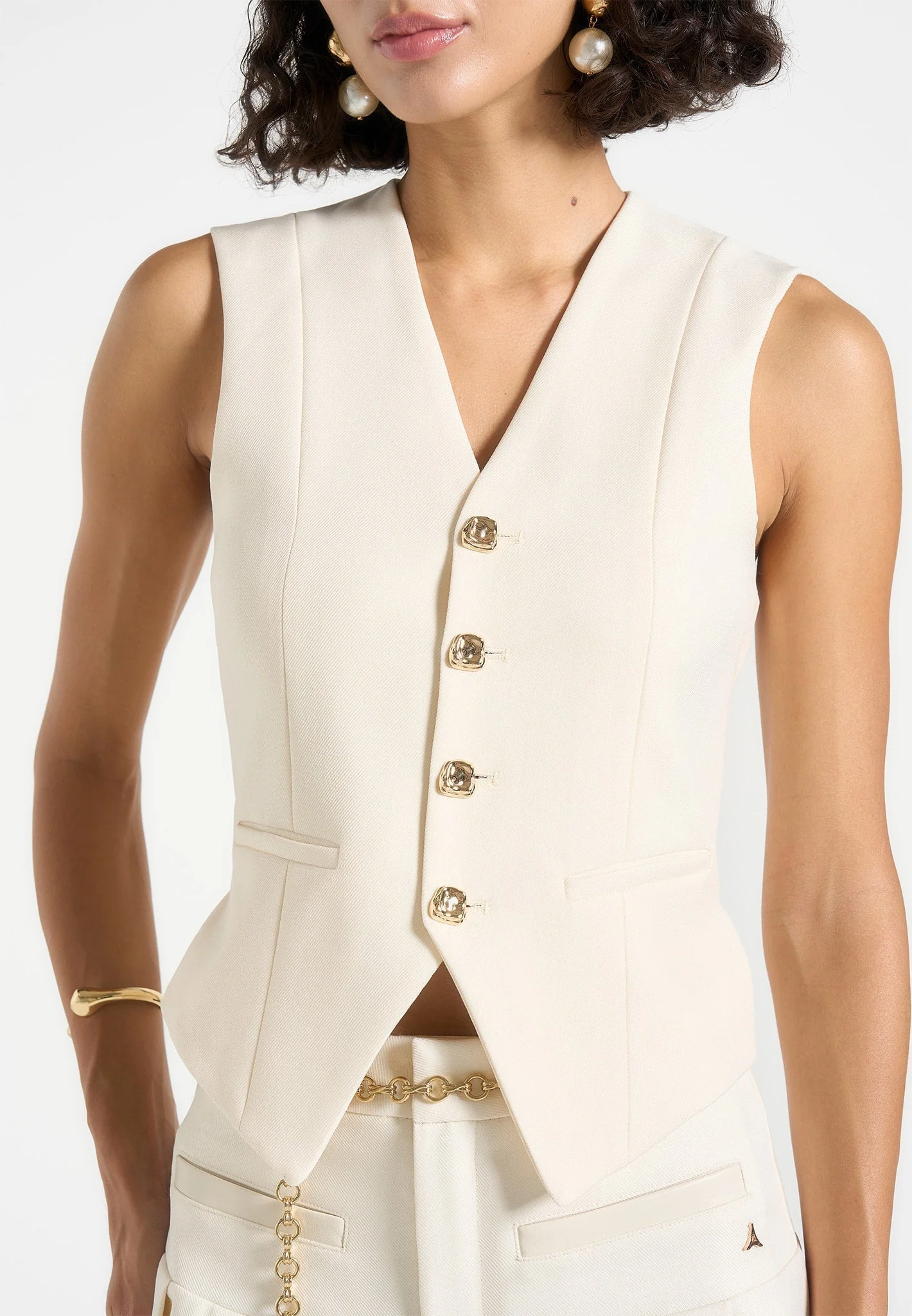Christine - Tailored Cinch Waistcoat - Off White - Image 4