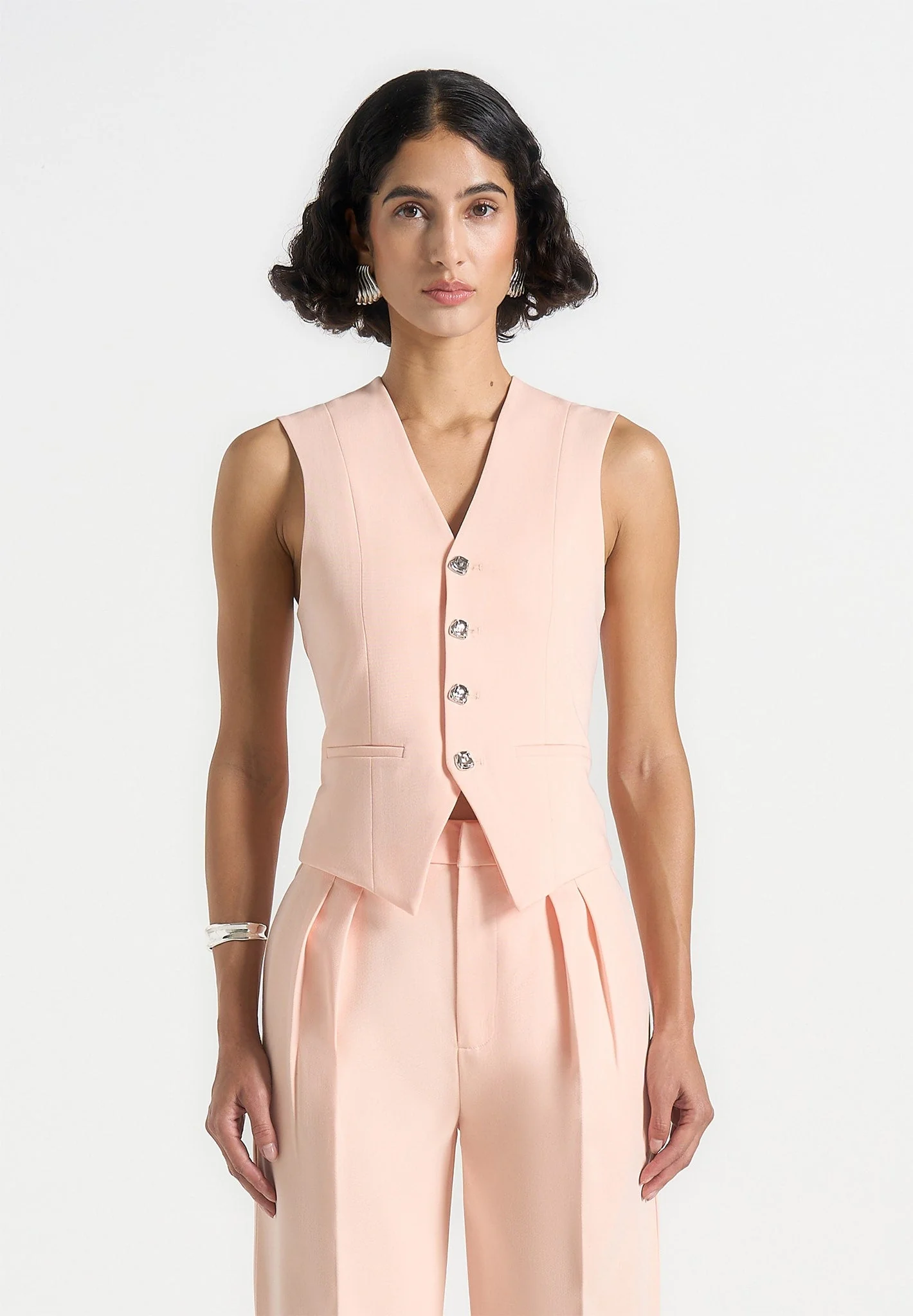 Christine - Tailored Cinch Waistcoat - Peach - Image 4