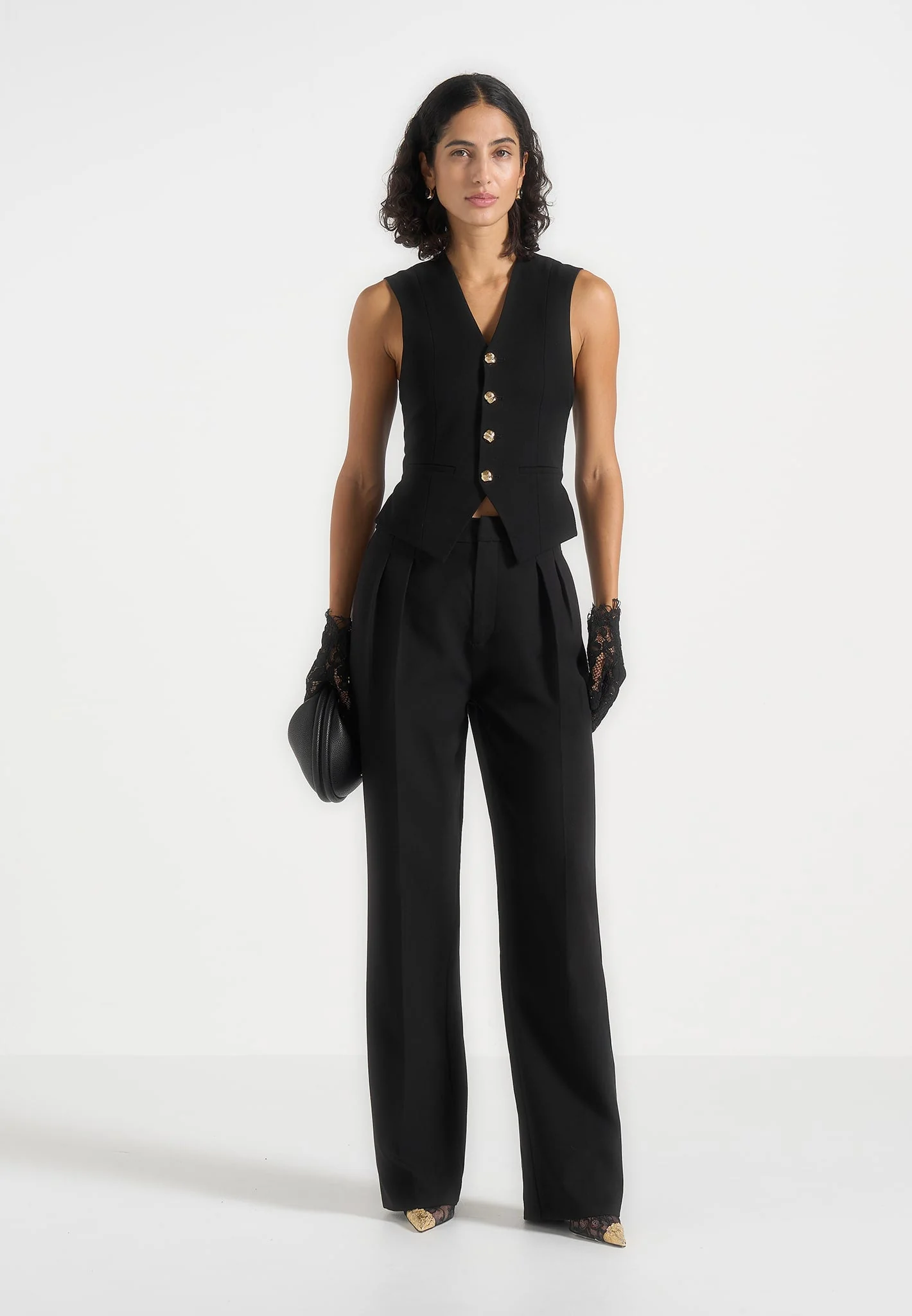 Christine - Tailored Cinched Waistcoat - Black - Image 2