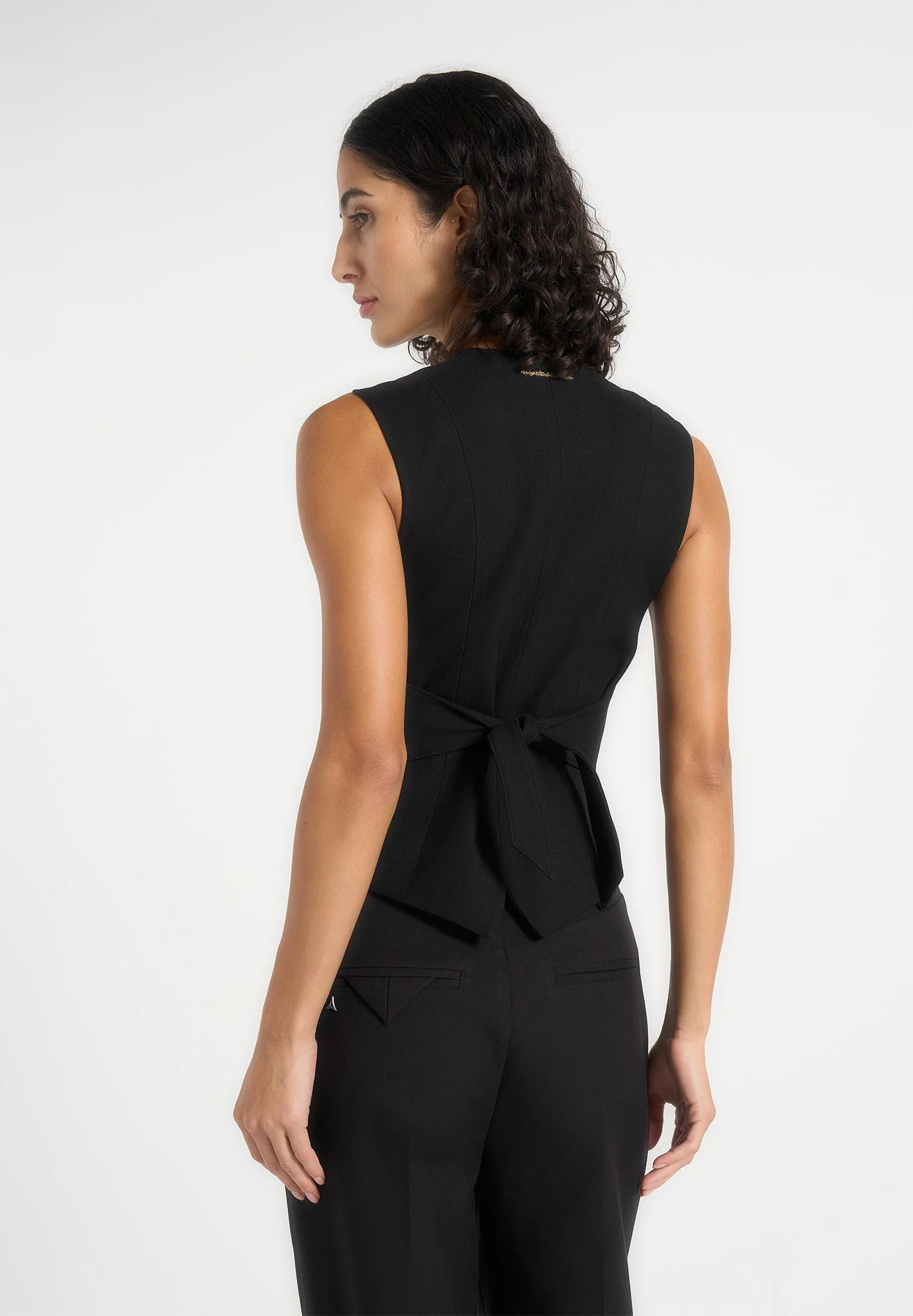 Christine - Tailored Cinched Waistcoat - Black - Image 4