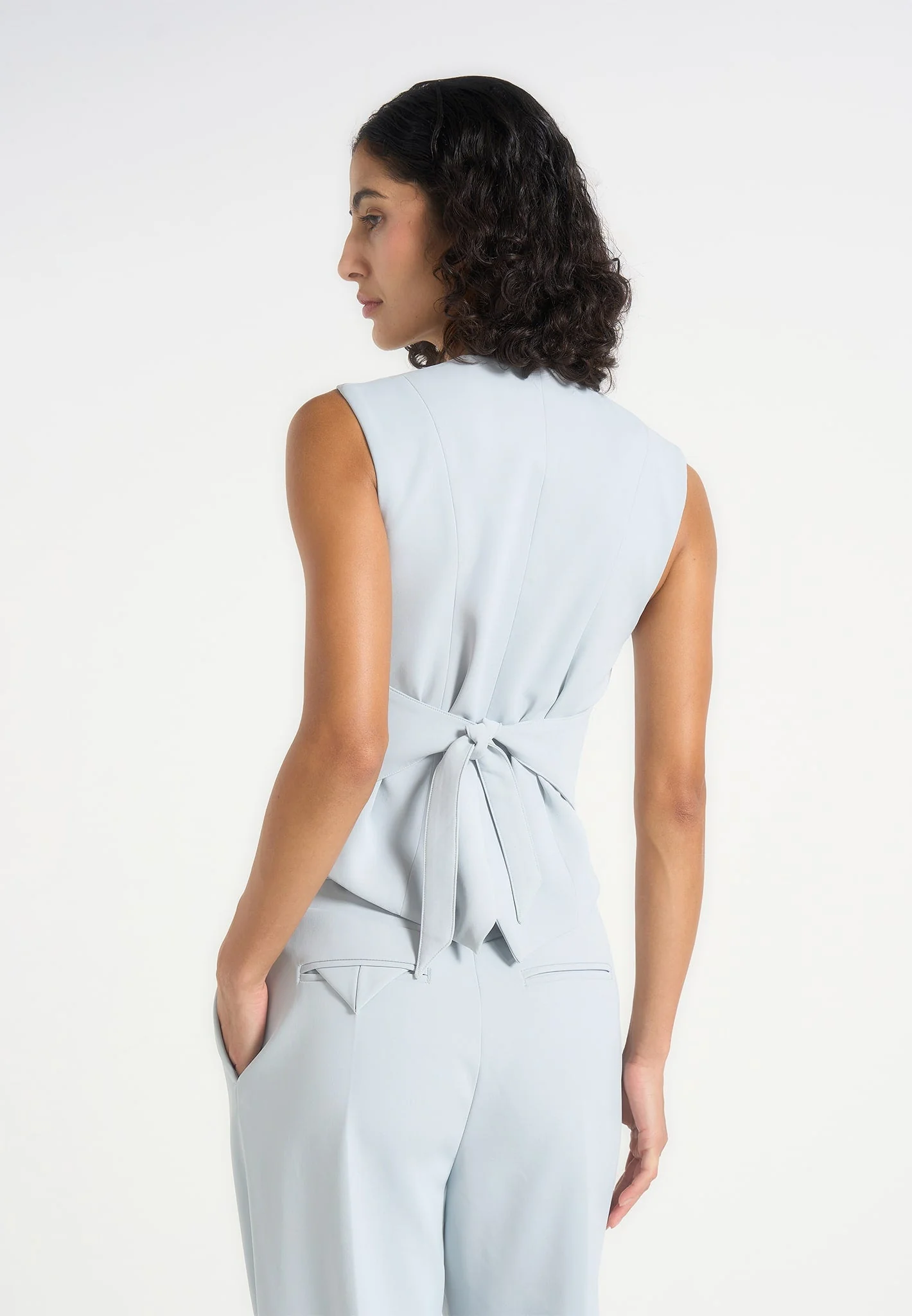 Christine - Tailored Cinched Waistcoat - Pale Blue - Image 2