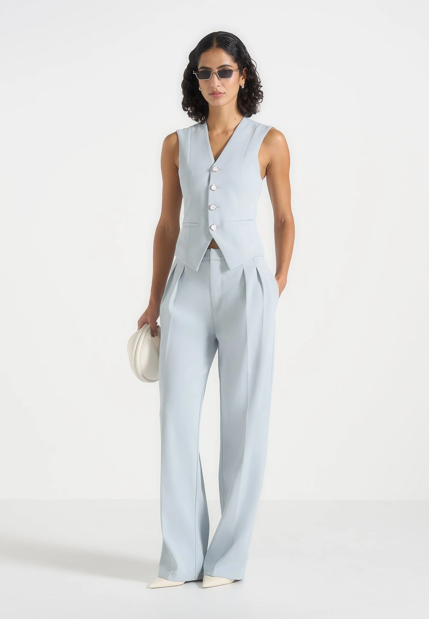 Christine - Tailored Cinched Waistcoat - Pale Blue - Image 3