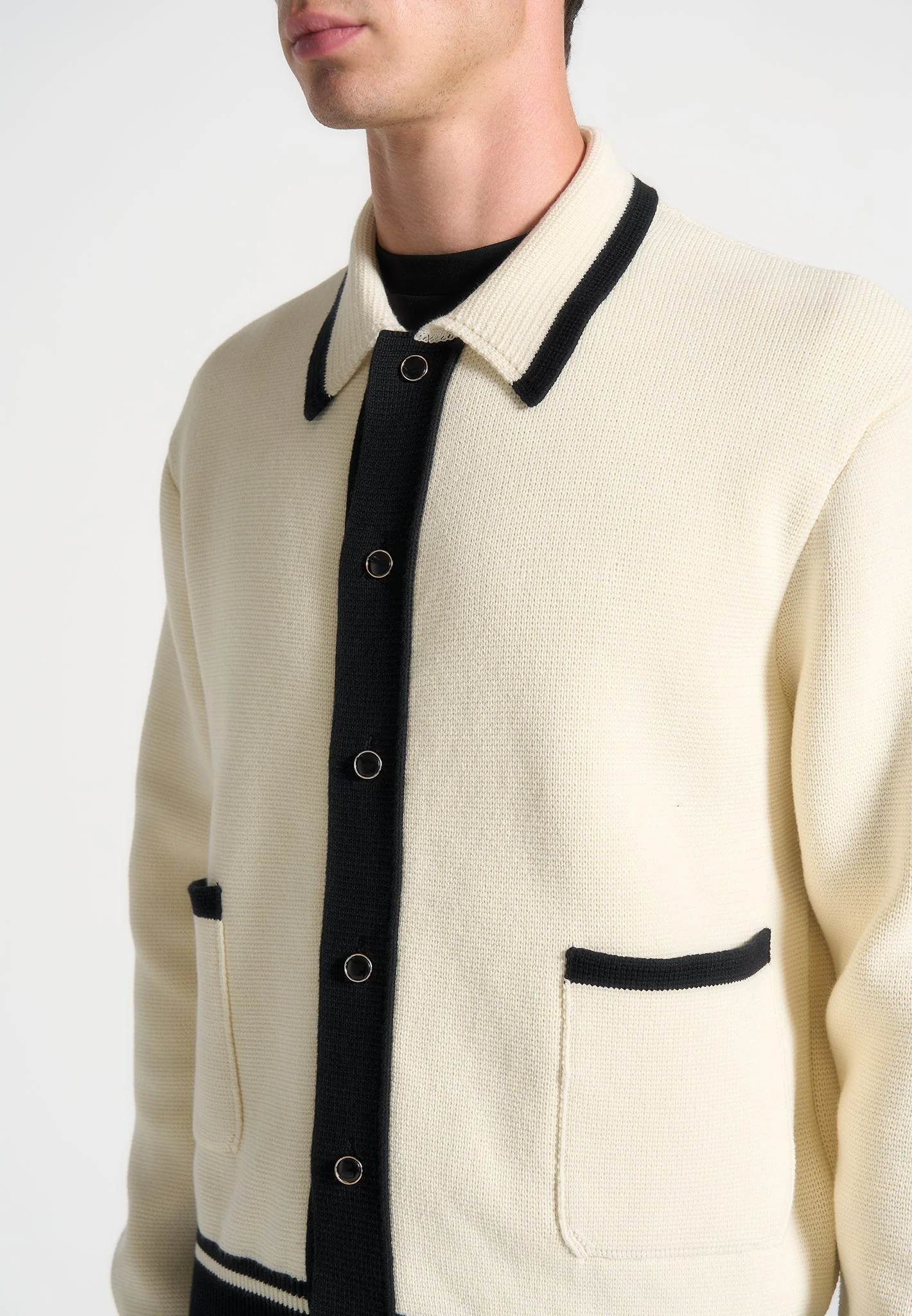Julien - Classic Combed Cotton Knit Cardigan - Cream - Image 3
