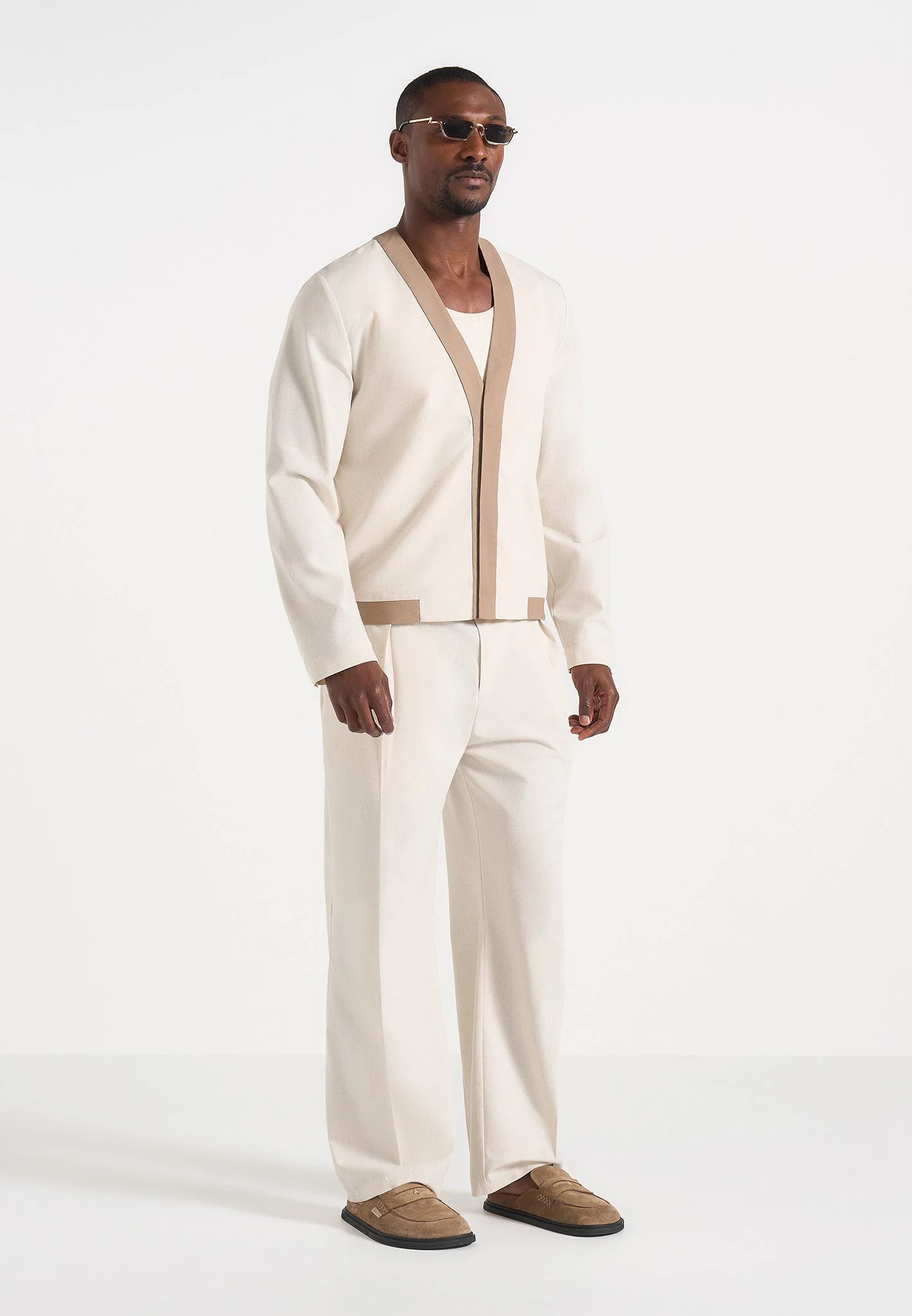 Clovis - Linen Cardigan With Contrast Placket - Natural