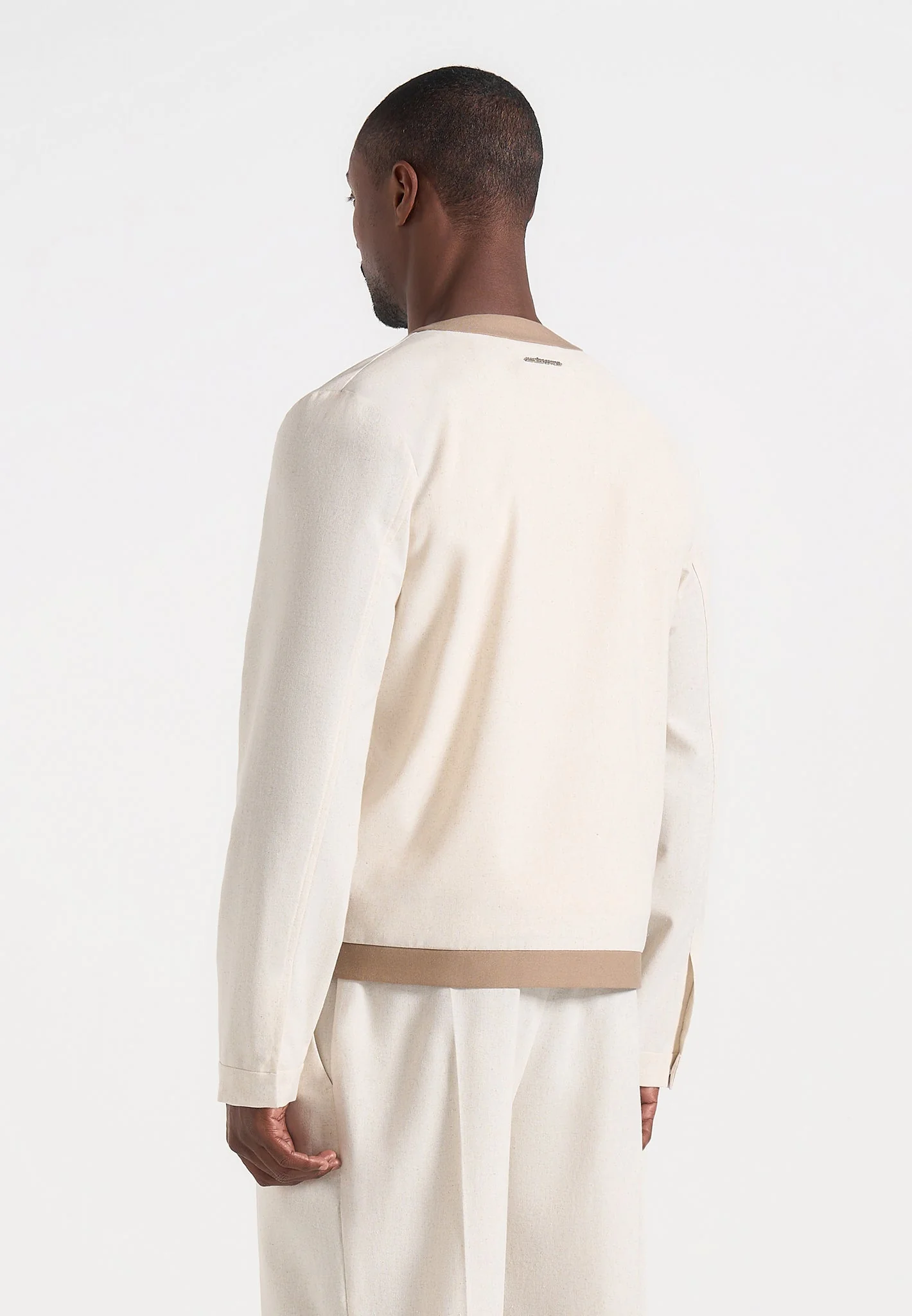 Clovis - Linen Cardigan With Contrast Placket - Natural - Image 3