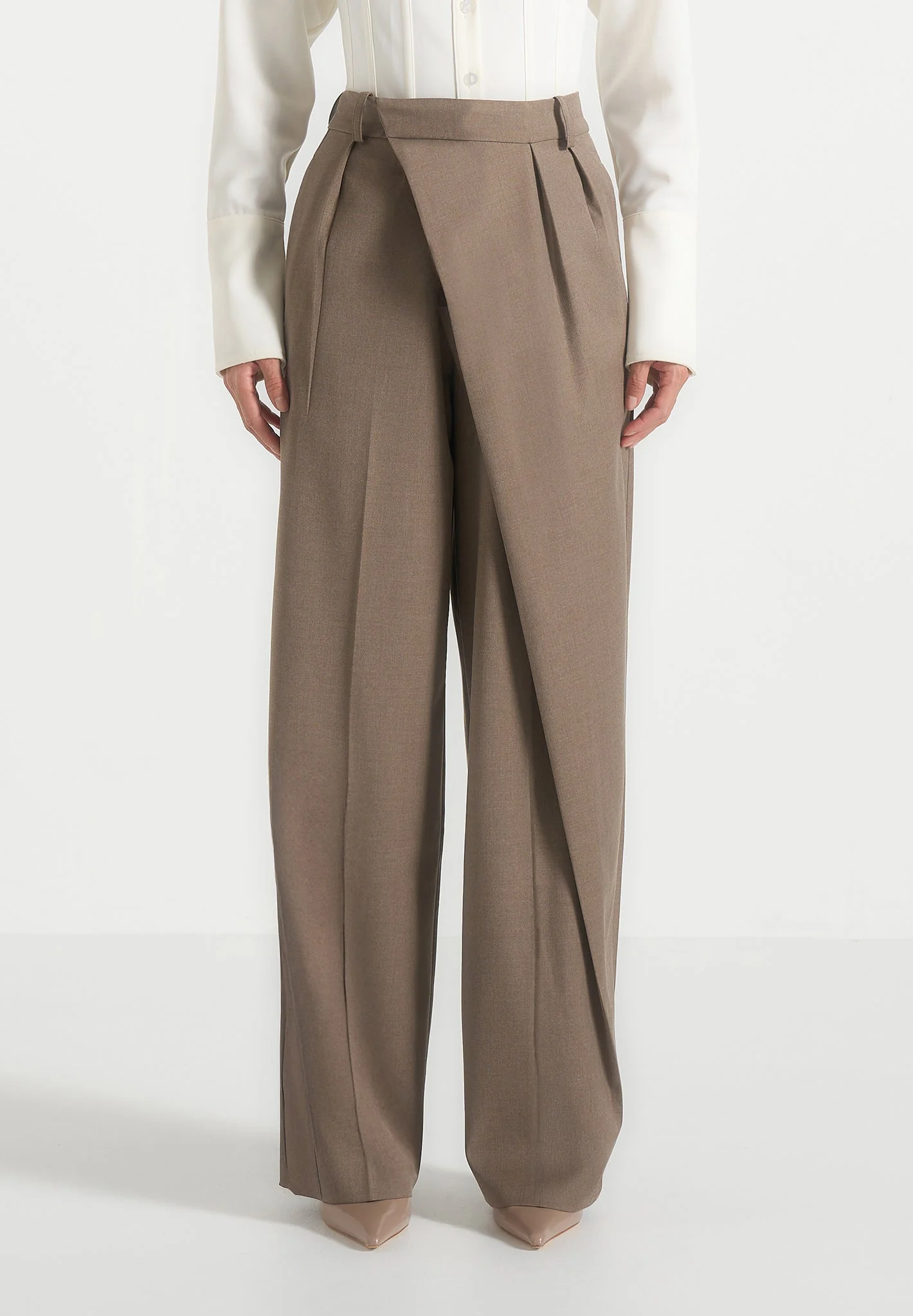 Colette - Tailored Wrap Pleat Trousers - Taupe - Image 3