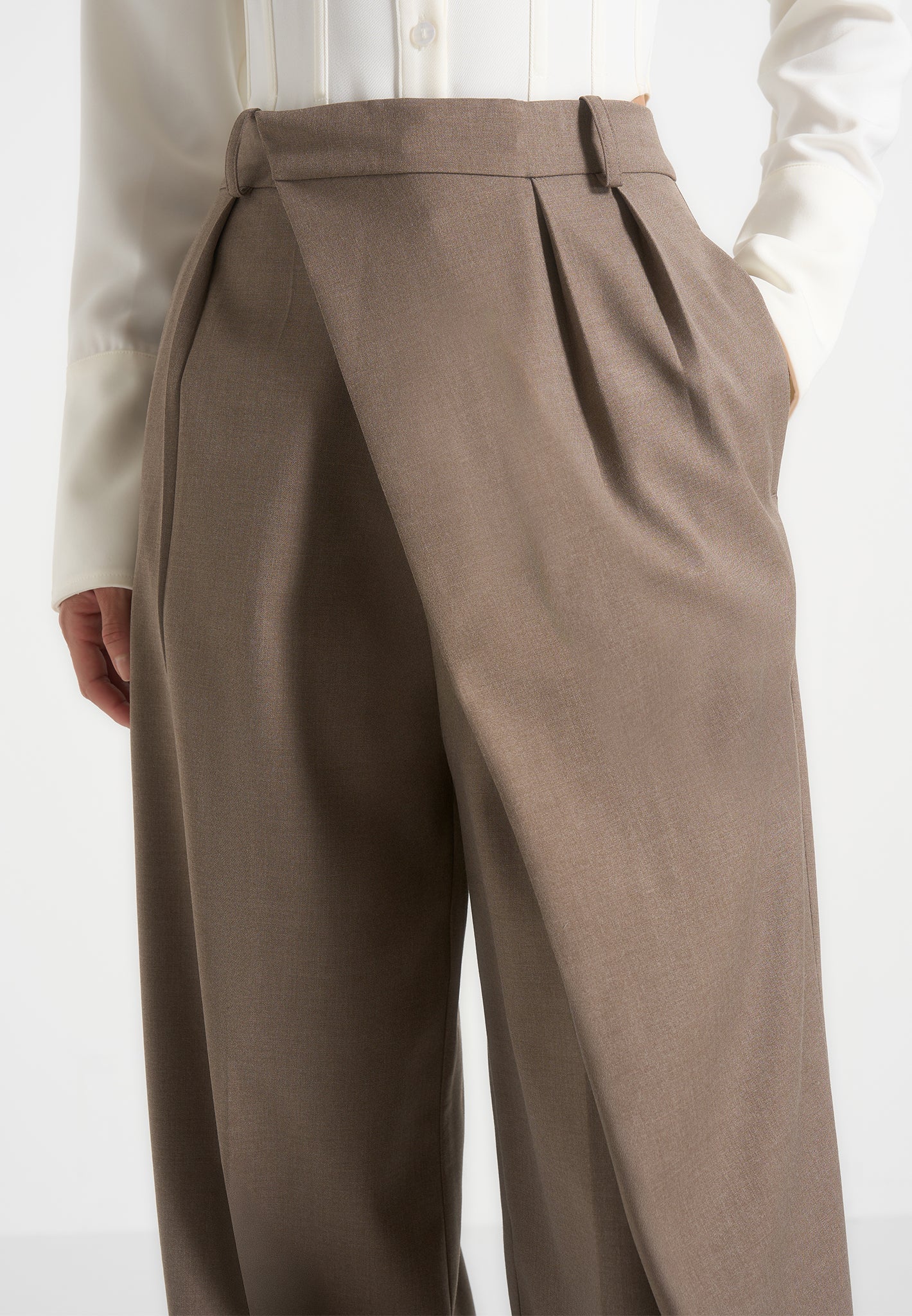 Colette - Tailored Wrap Pleat Trousers - Taupe - Image 4