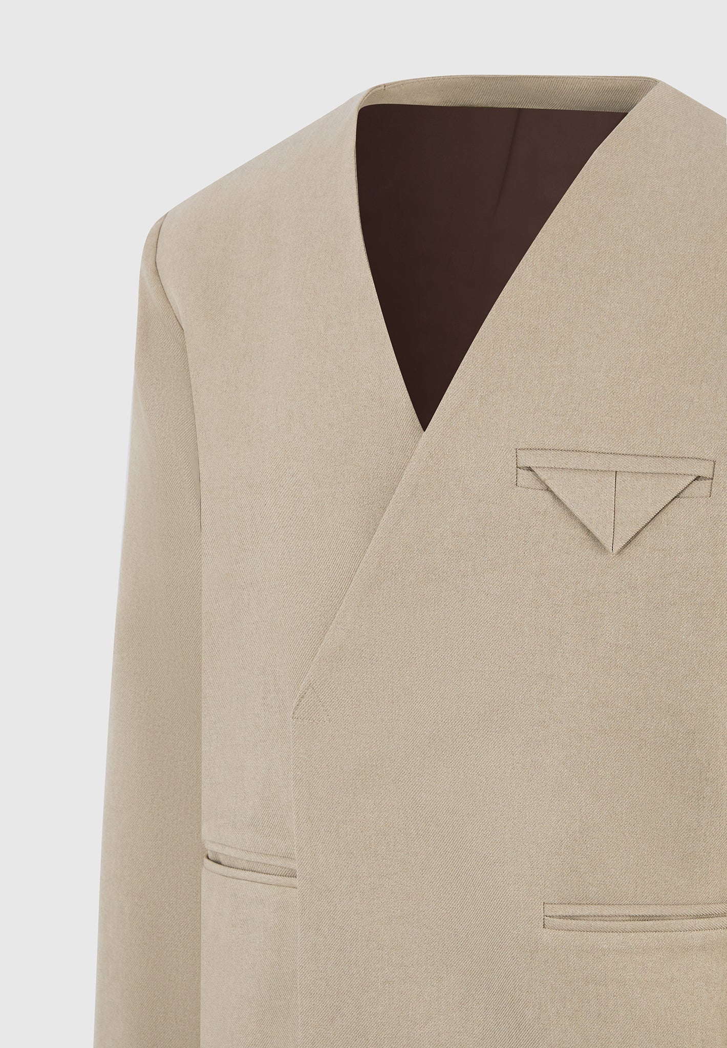 Colin - Collarless Double Breasted Minimal Blazer - Beige - Image 8