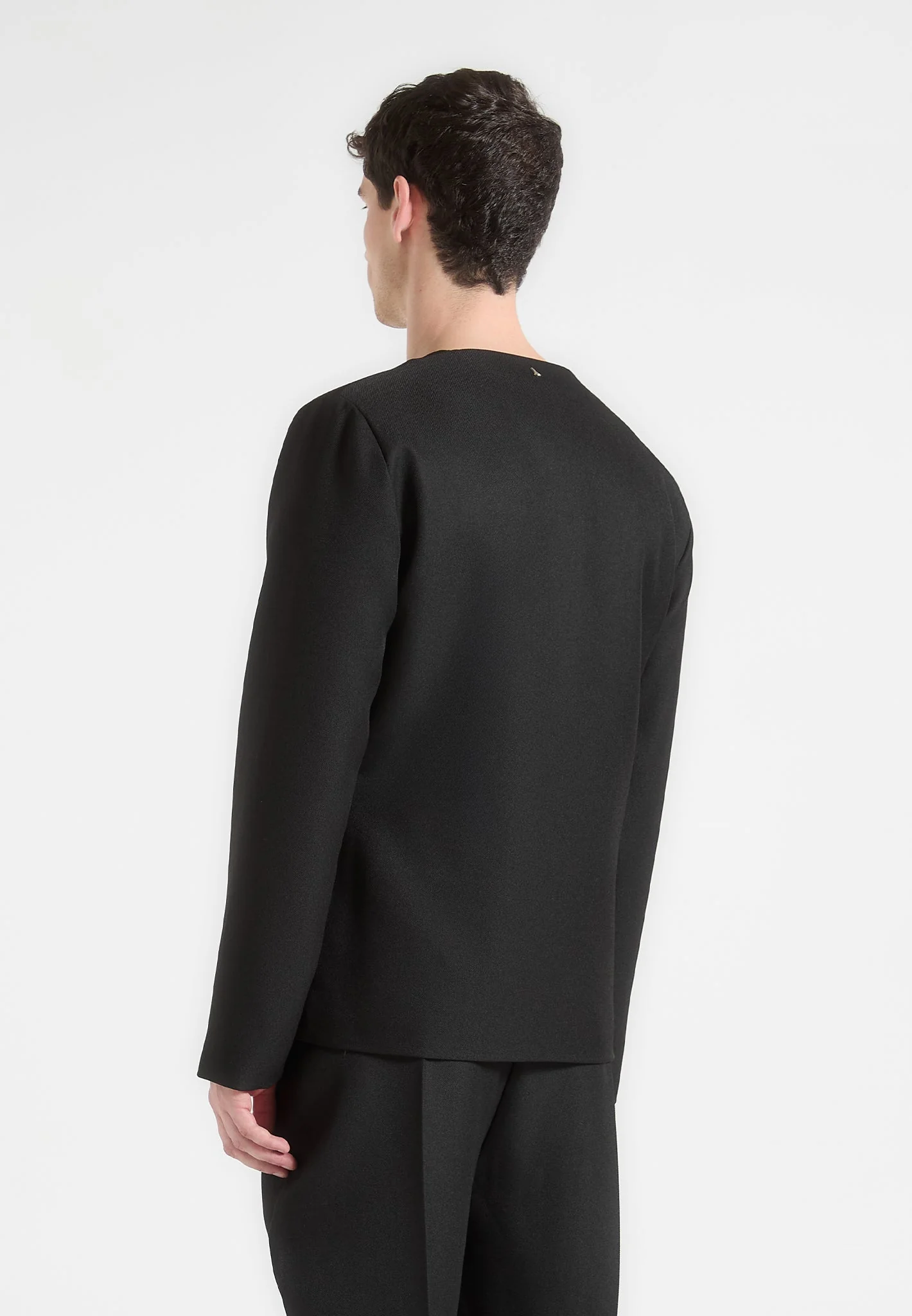 Colin - Collarless Double Breasted Minimal Blazer - Black - Image 4
