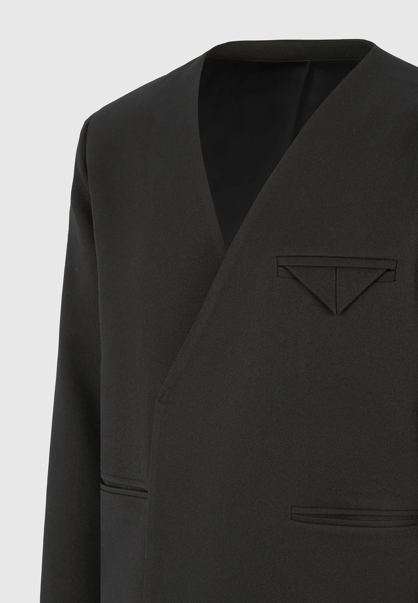 Colin - Collarless Double Breasted Minimal Blazer - Black - Image 6