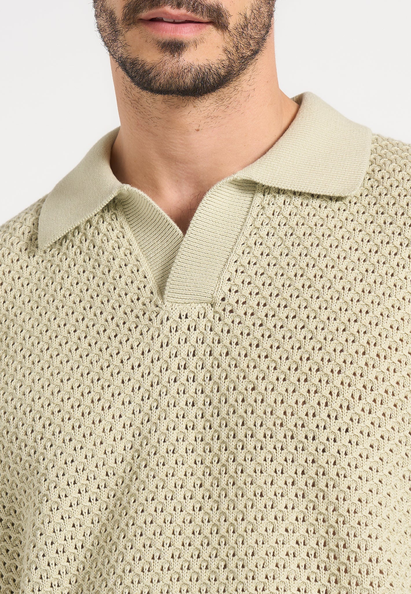 Conrad - Open Knit Polo Shirt - Sage - Image 4