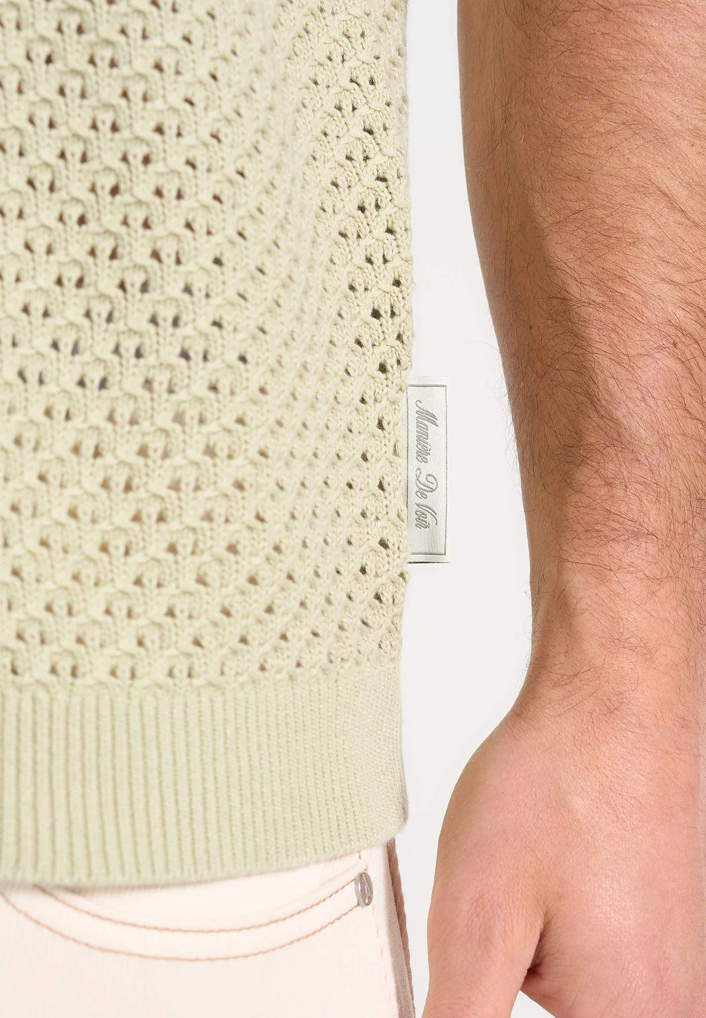 Conrad - Open Knit Polo Shirt - Sage - Image 5