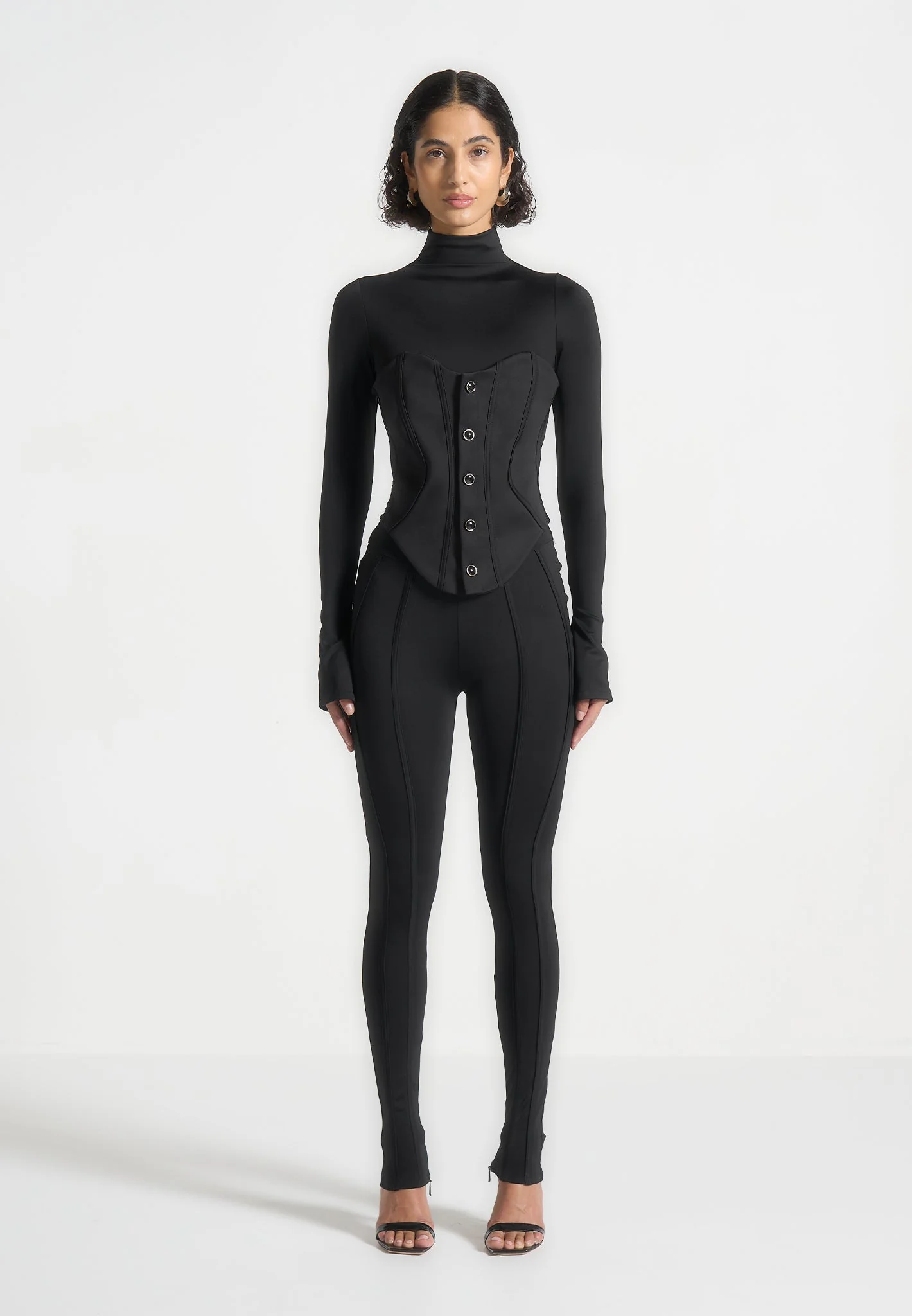 Contour Jumpsuit with Buttoned Corset - Black - Image 6