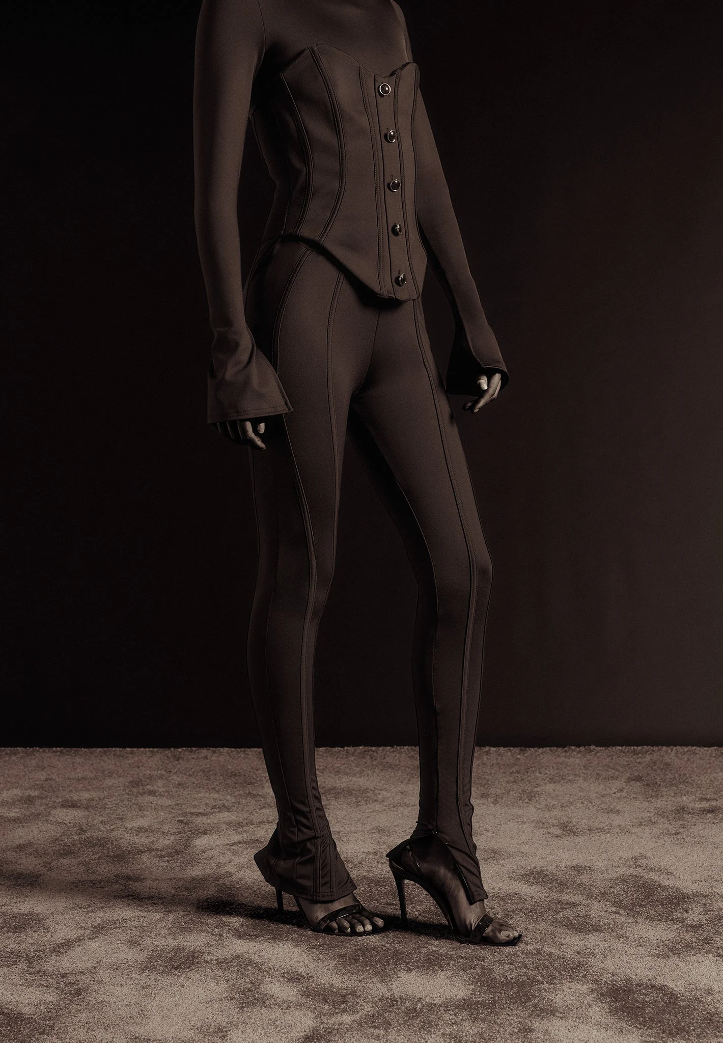 Contour Jumpsuit with Buttoned Corset - Black - Image 7