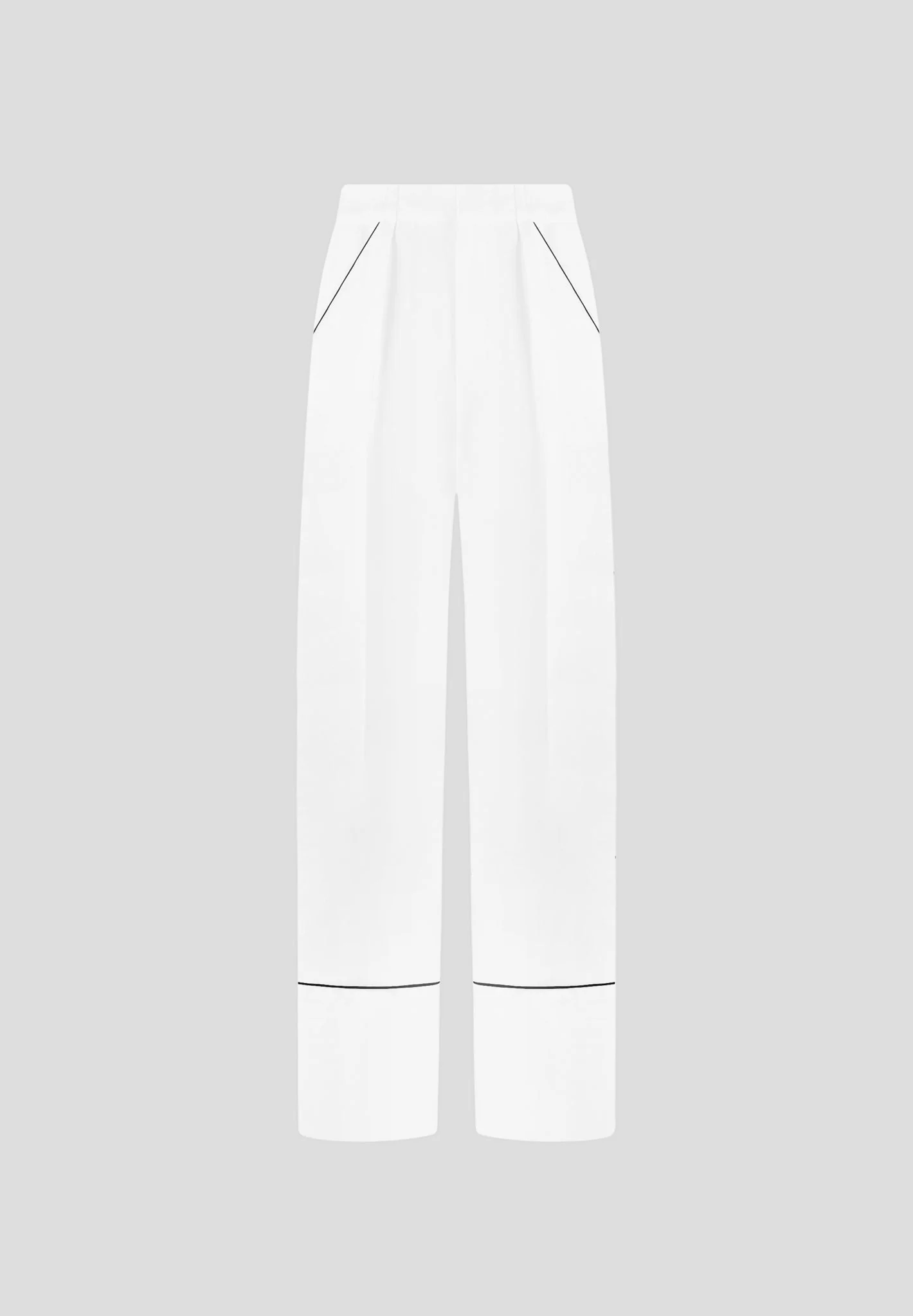 Mina - Contrast Piped Pleated Trousers - White/Black - Image 6