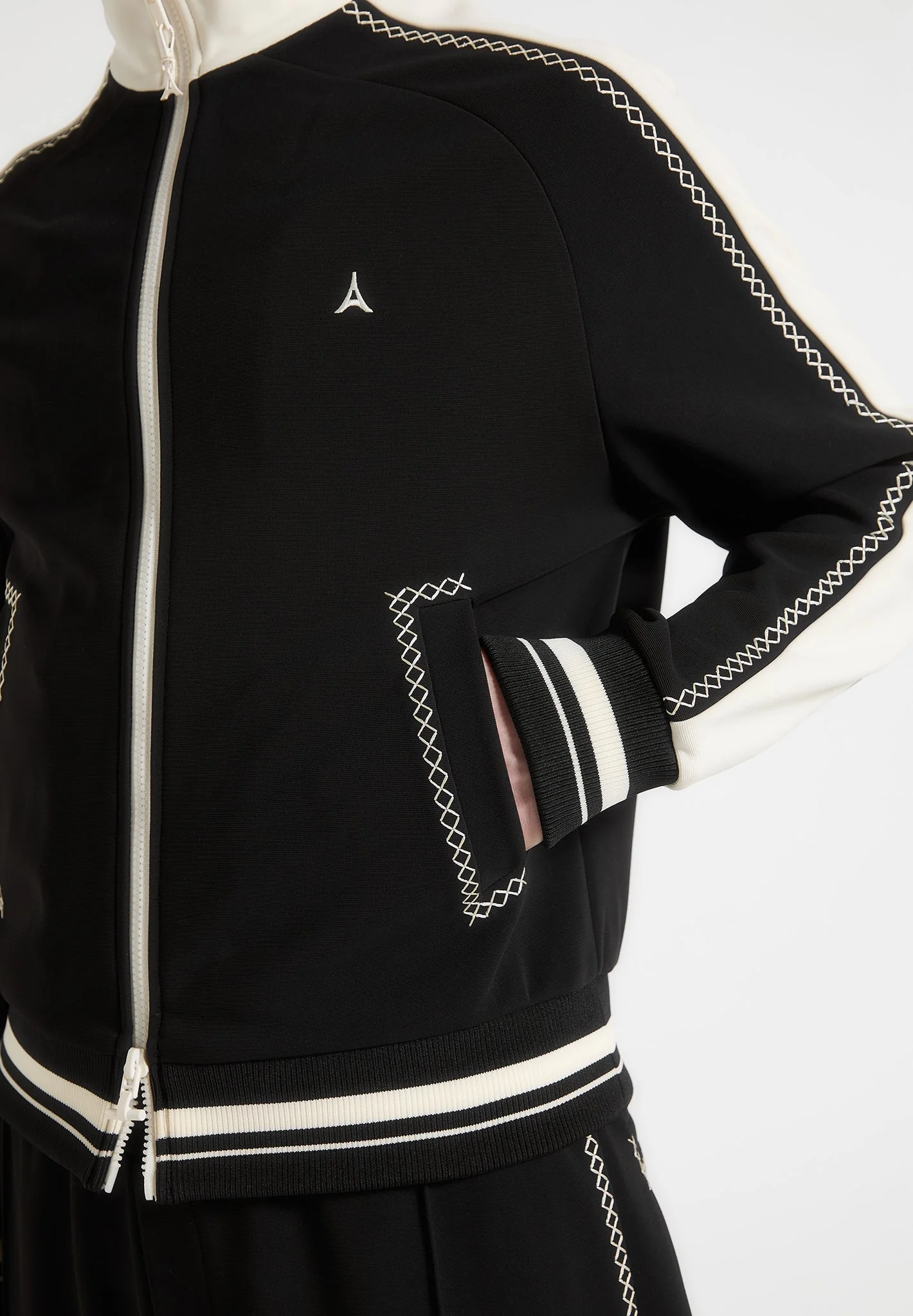 Tristan - Contrast Whipstitch Raglan Track Jacket - Black - Image 6