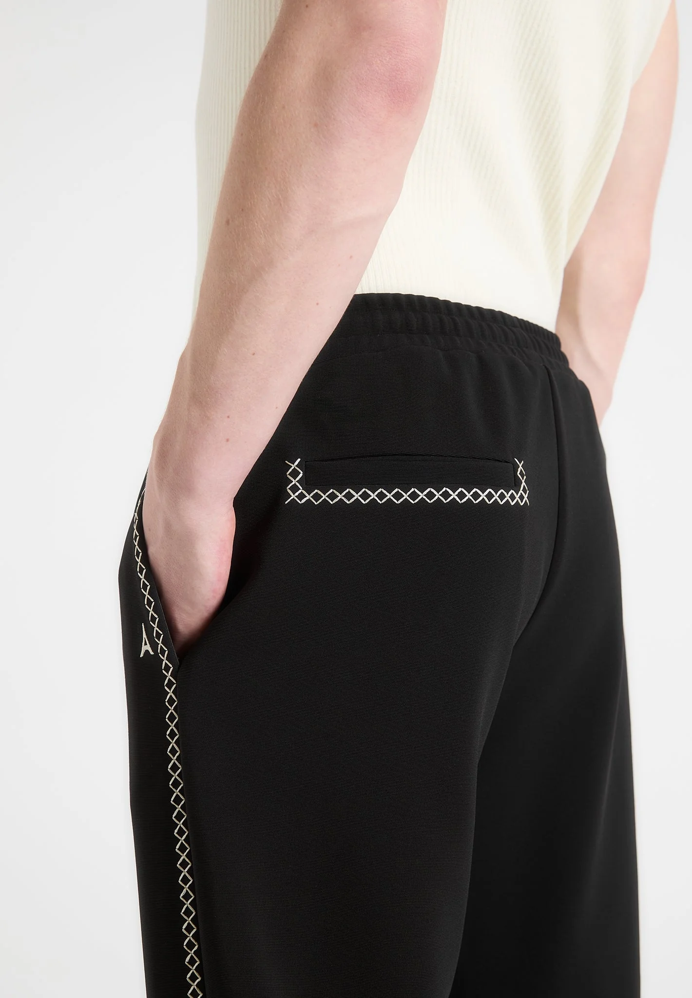 Gael - Contrast Whipstitch Relaxed Track Pants - Black - Image 6