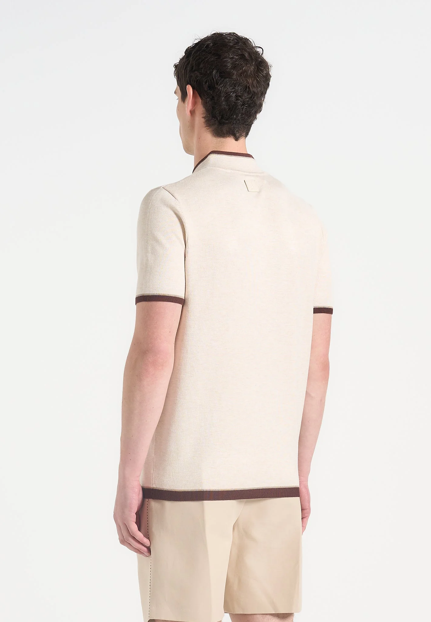 Clement - Crew Neck Zip Polo Shirt - Cream - Image 4