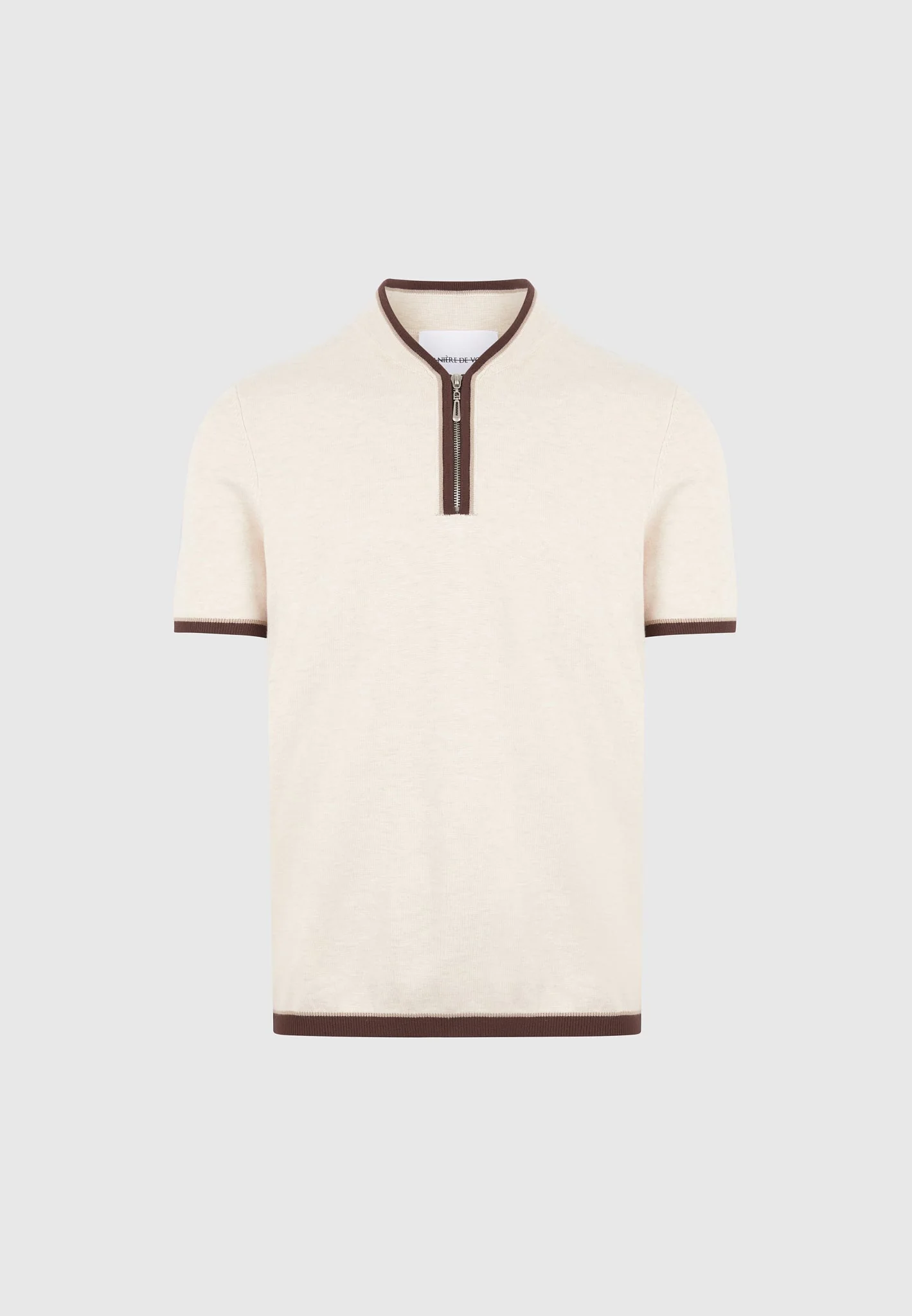 Clement - Crew Neck Zip Polo Shirt - Cream - Image 5