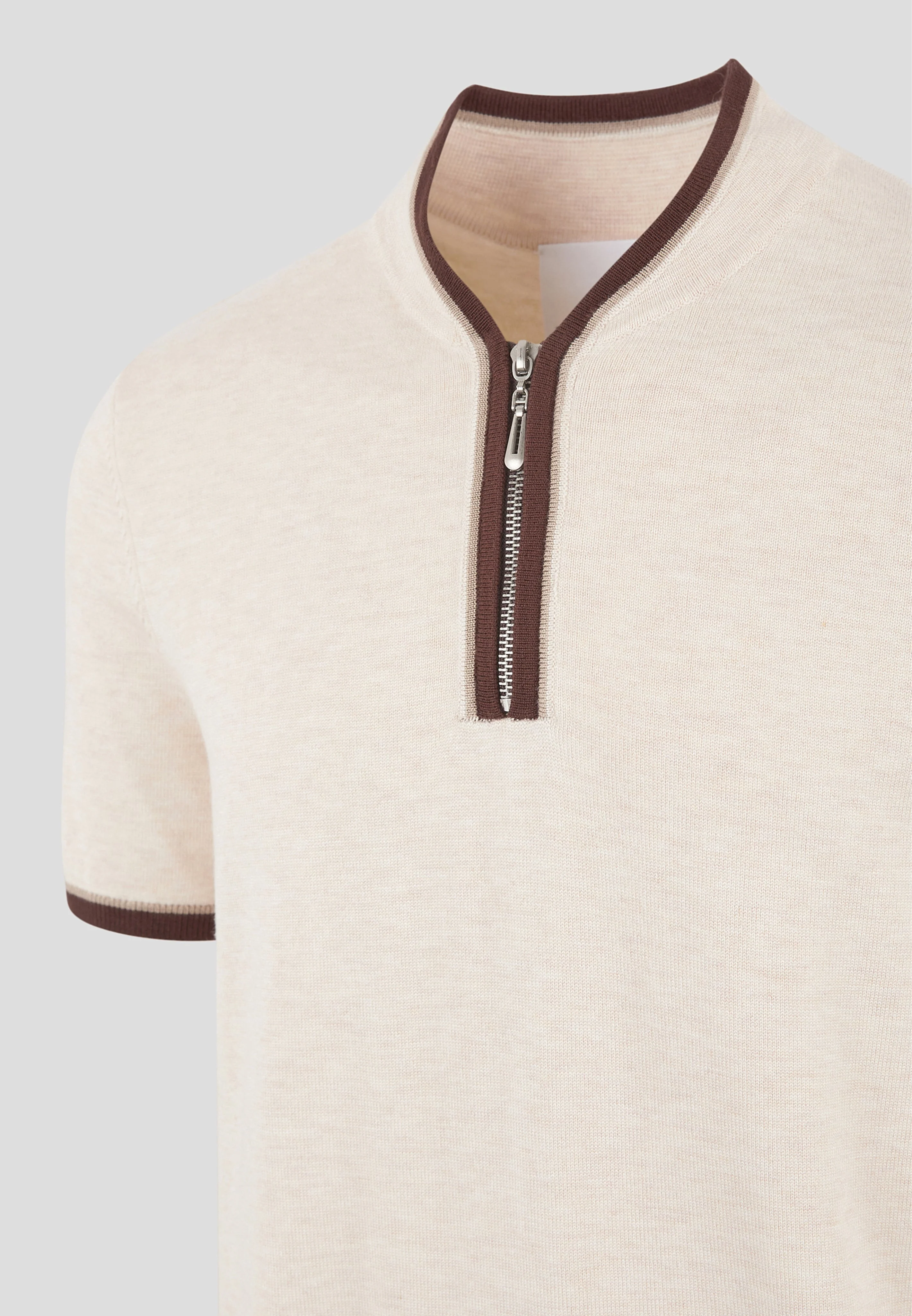 Clement - Crew Neck Zip Polo Shirt - Cream - Image 6
