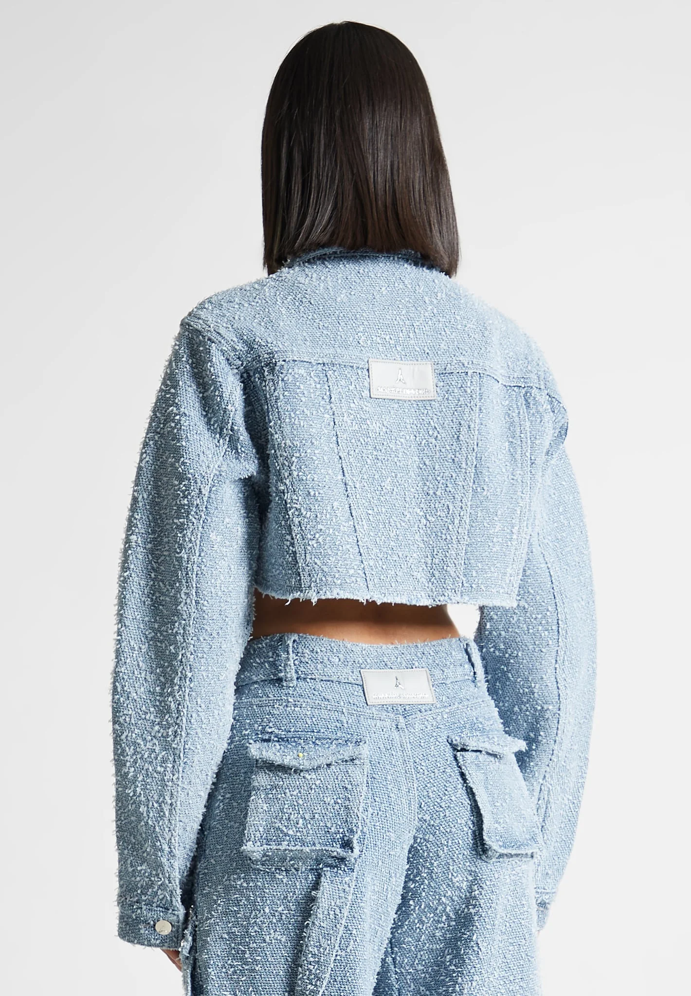 Catherine - Denim Cropped Boucle Jacket - Mid Blue - Image 4