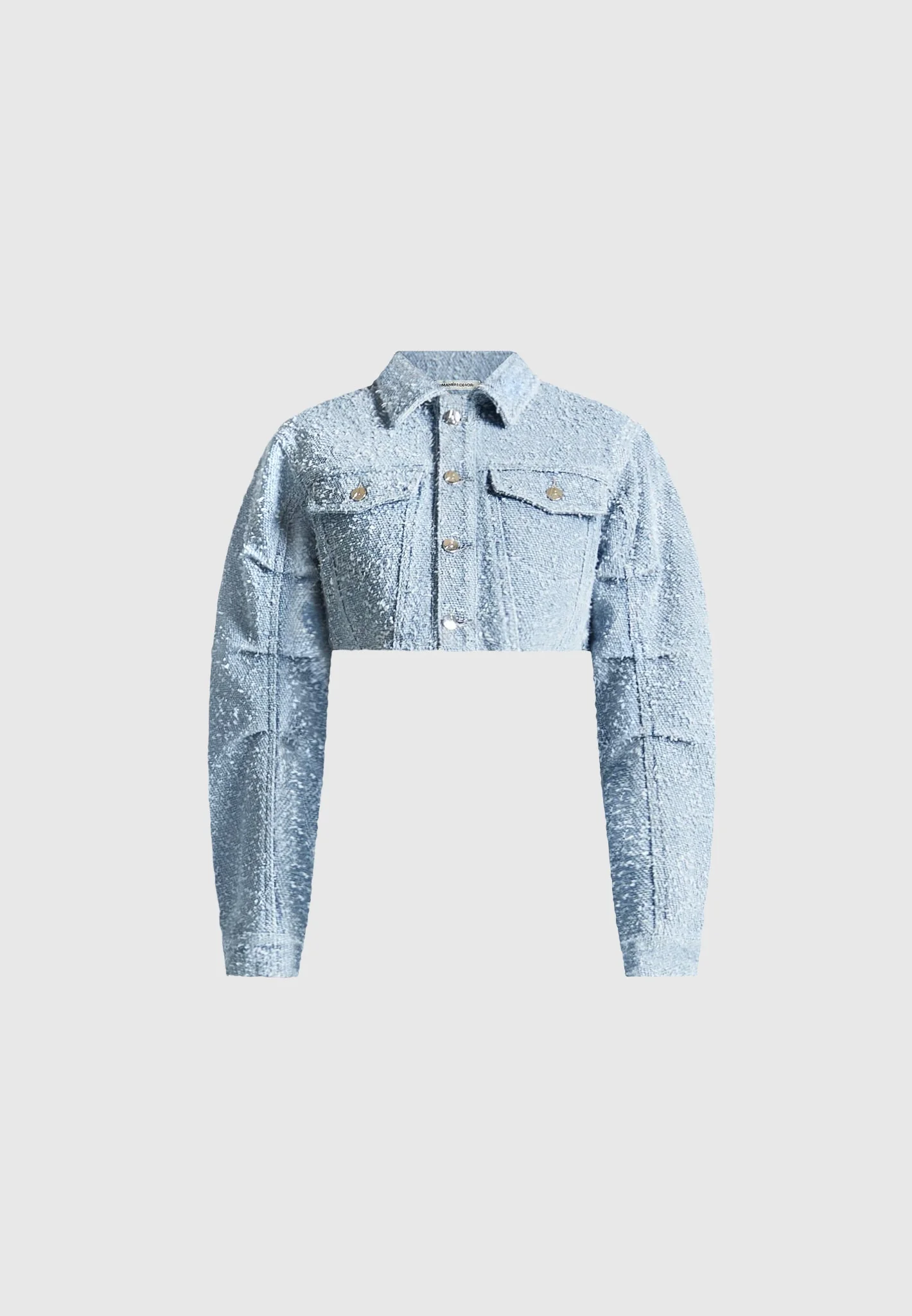 Catherine - Denim Cropped Boucle Jacket - Mid Blue - Image 5