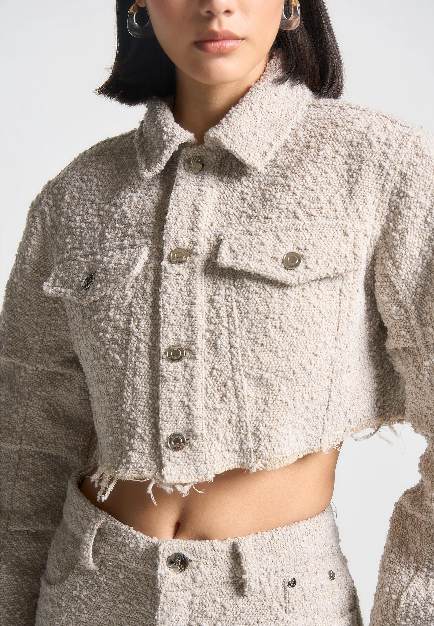 Catherine - Cropped Boucle Jacket - Beige - Image 3
