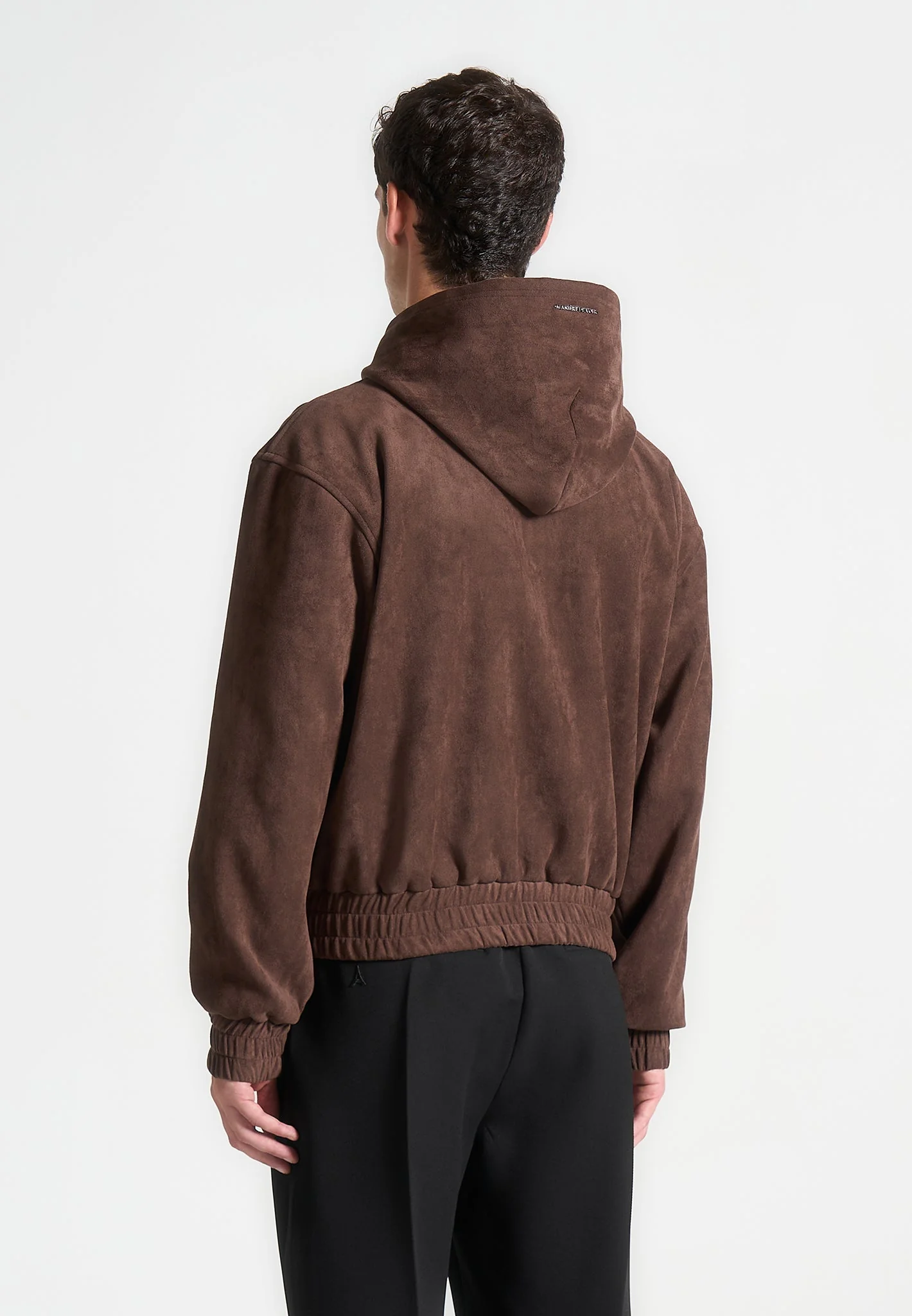 Cropped Suede Hoodie - Brown - Image 4