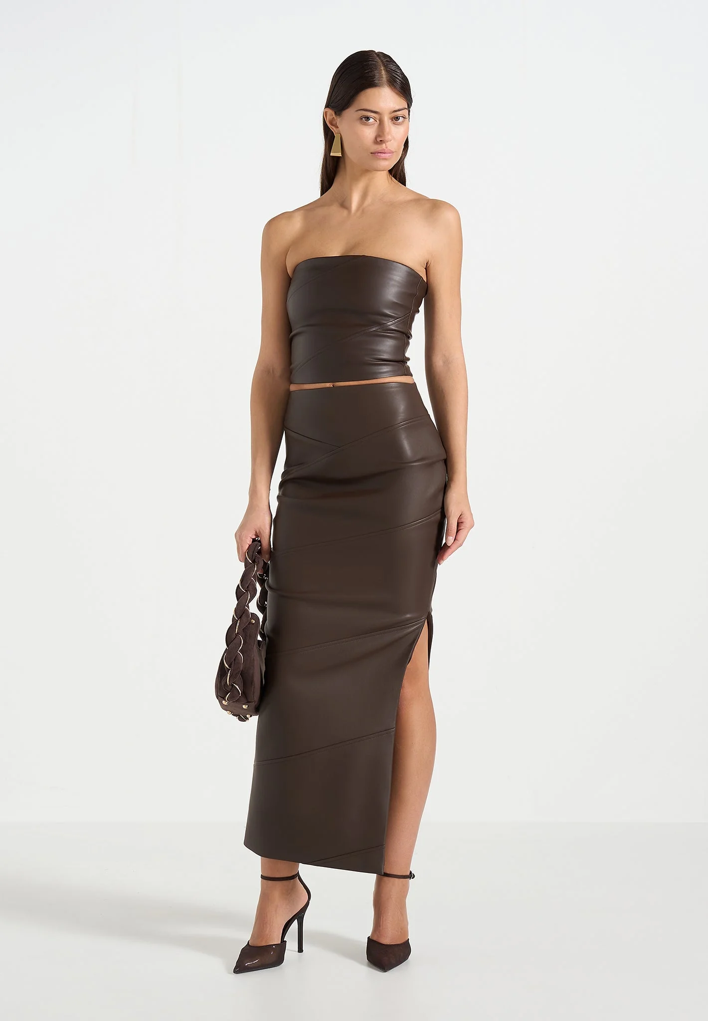 Daisy - Leather Midaxi Skirt - Brown - Image 2
