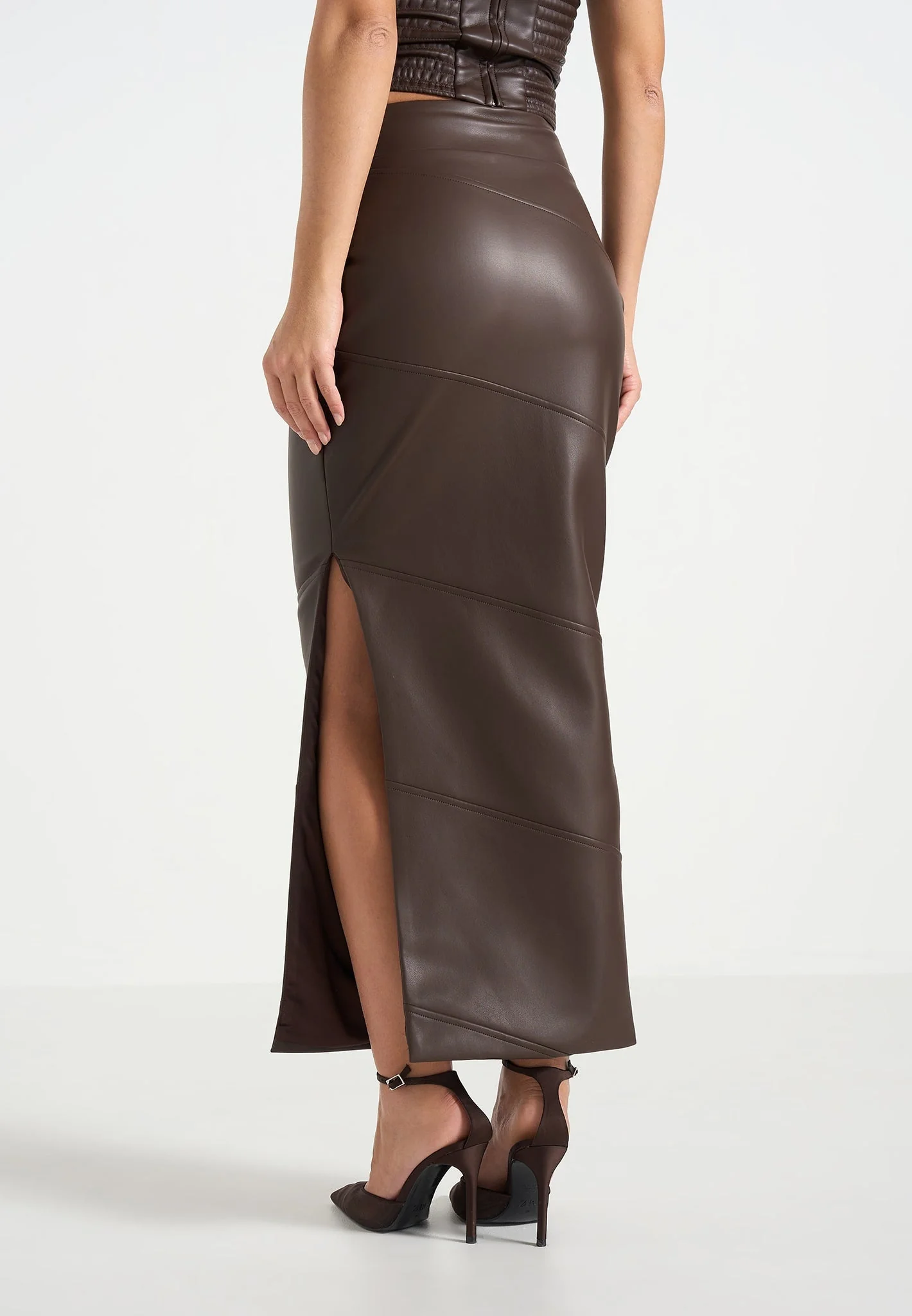 Daisy - Leather Midaxi Skirt - Brown - Image 3