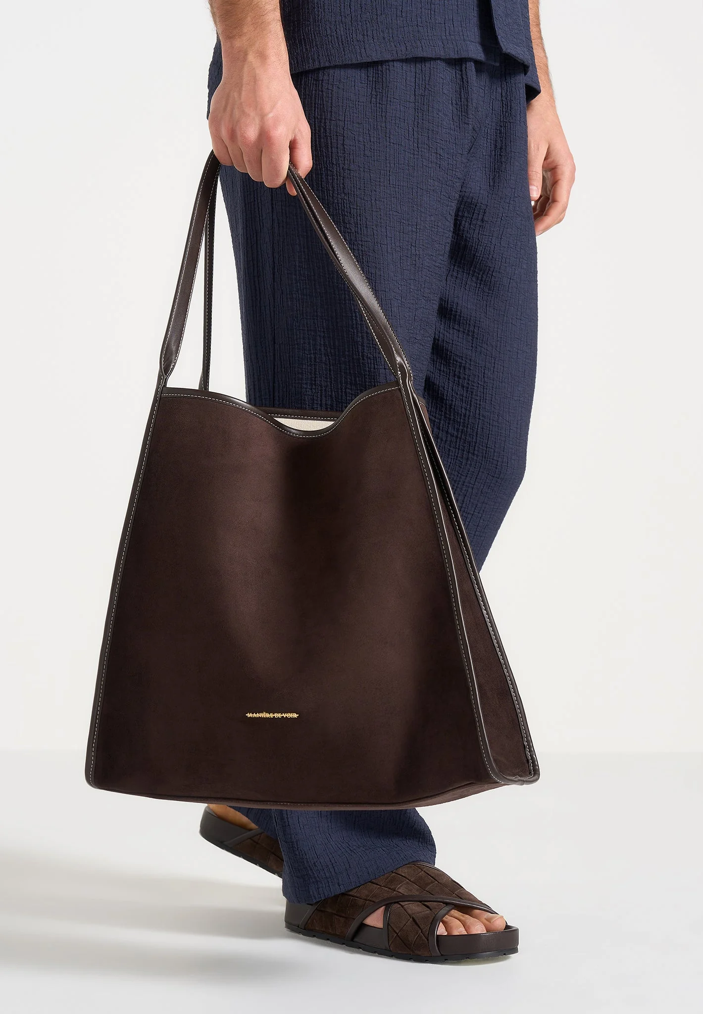 Dakota - Unisex Reversible Leather & Suede Tote Bag - Brown - Image 3