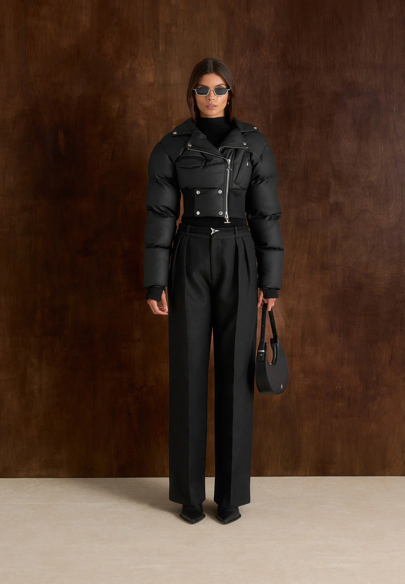 Dalya - Matte Cropped Biker Puffer Jacket - Black - Image 6