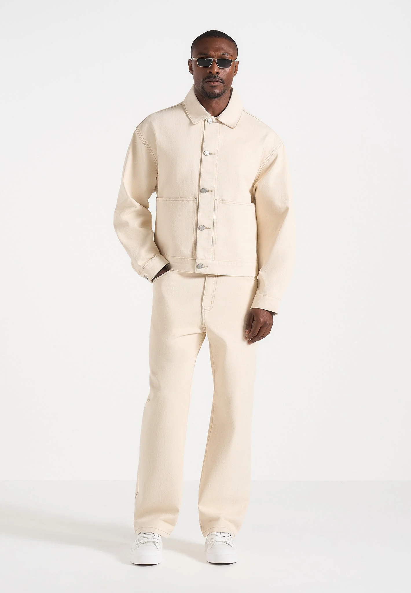 Damien - Boxy Fit Denim Jacket - Cream - Image 3