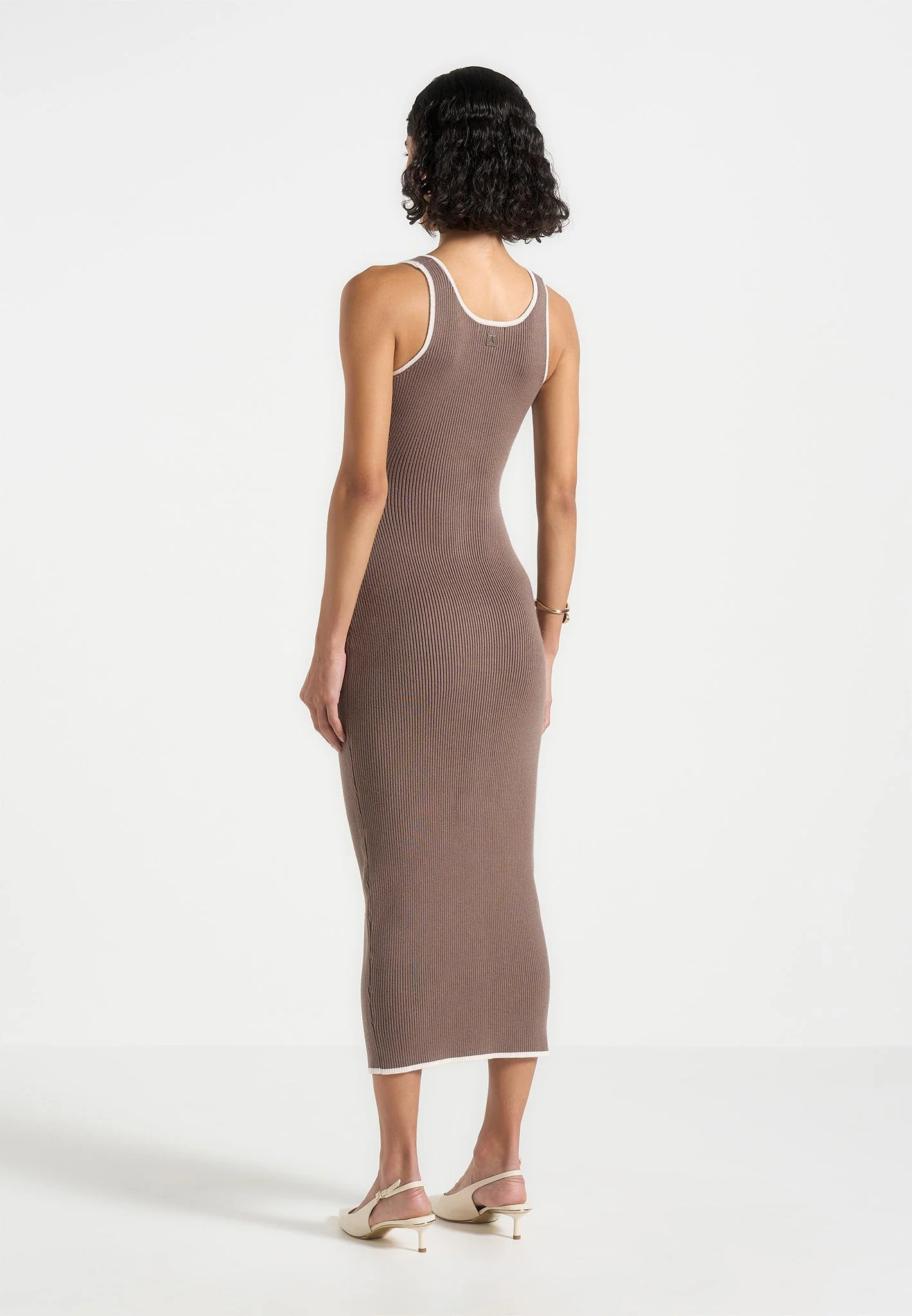 Daphne - Rib Knit Contrast Midi Dress - Brown/Cream - Image 4