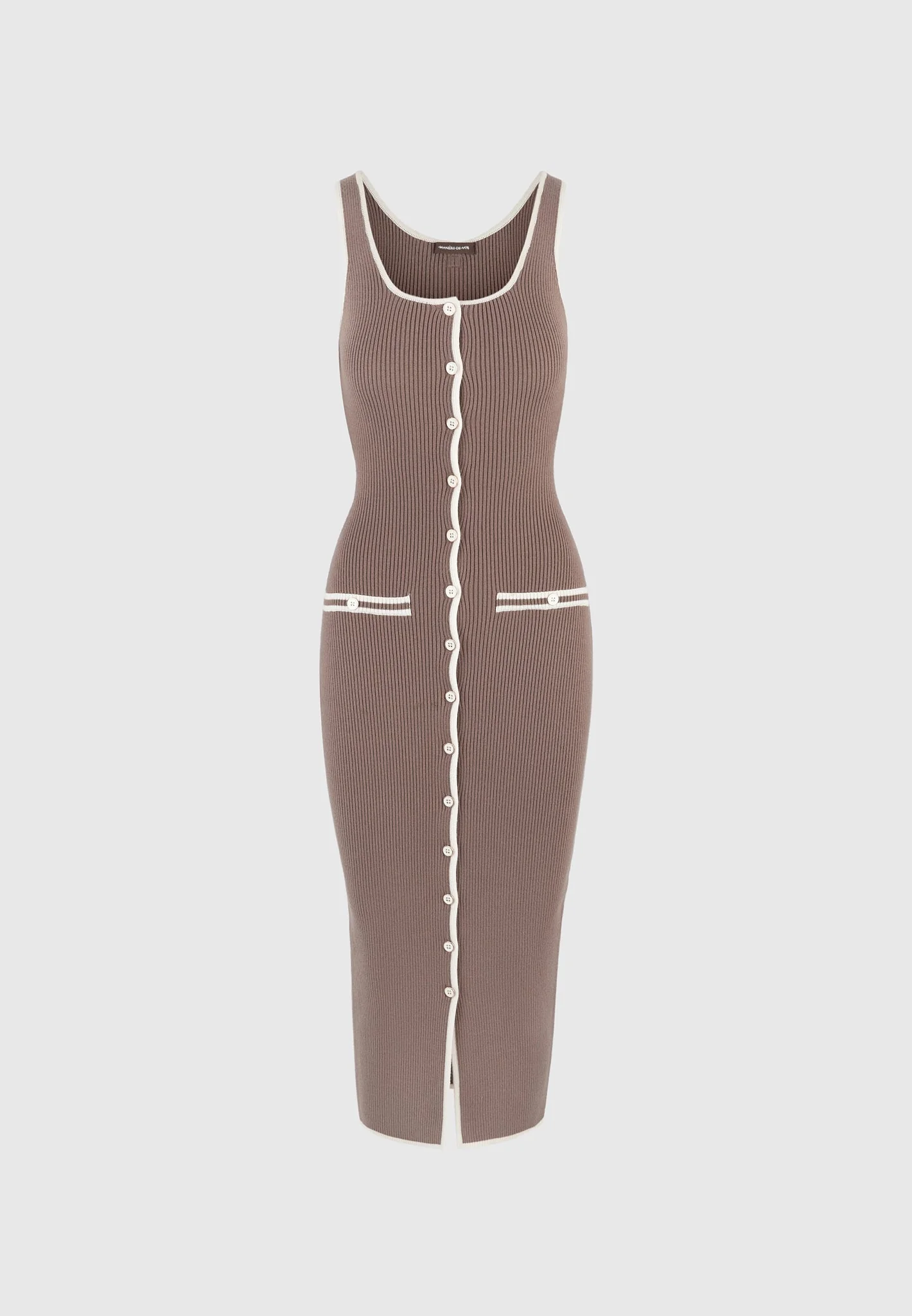 Daphne - Rib Knit Contrast Midi Dress - Brown/Cream - Image 6