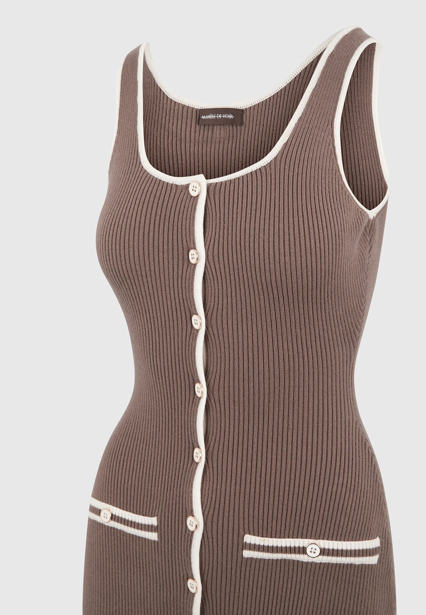Daphne - Rib Knit Contrast Midi Dress - Brown/Cream - Image 7